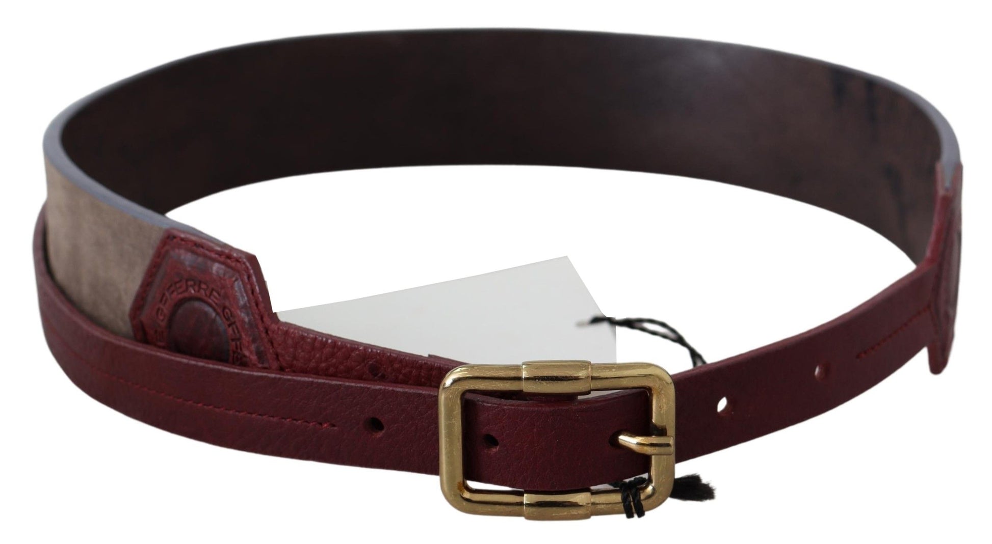 GF Ferre Brown Leather Wide Gold Chrome Logo Buckle Belt GF Ferre