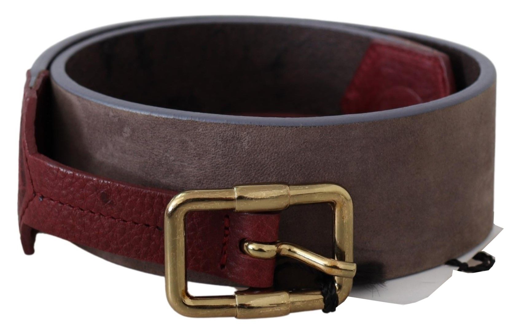 GF Ferre Brown Leather Wide Gold Chrome Logo Buckle Belt GF Ferre