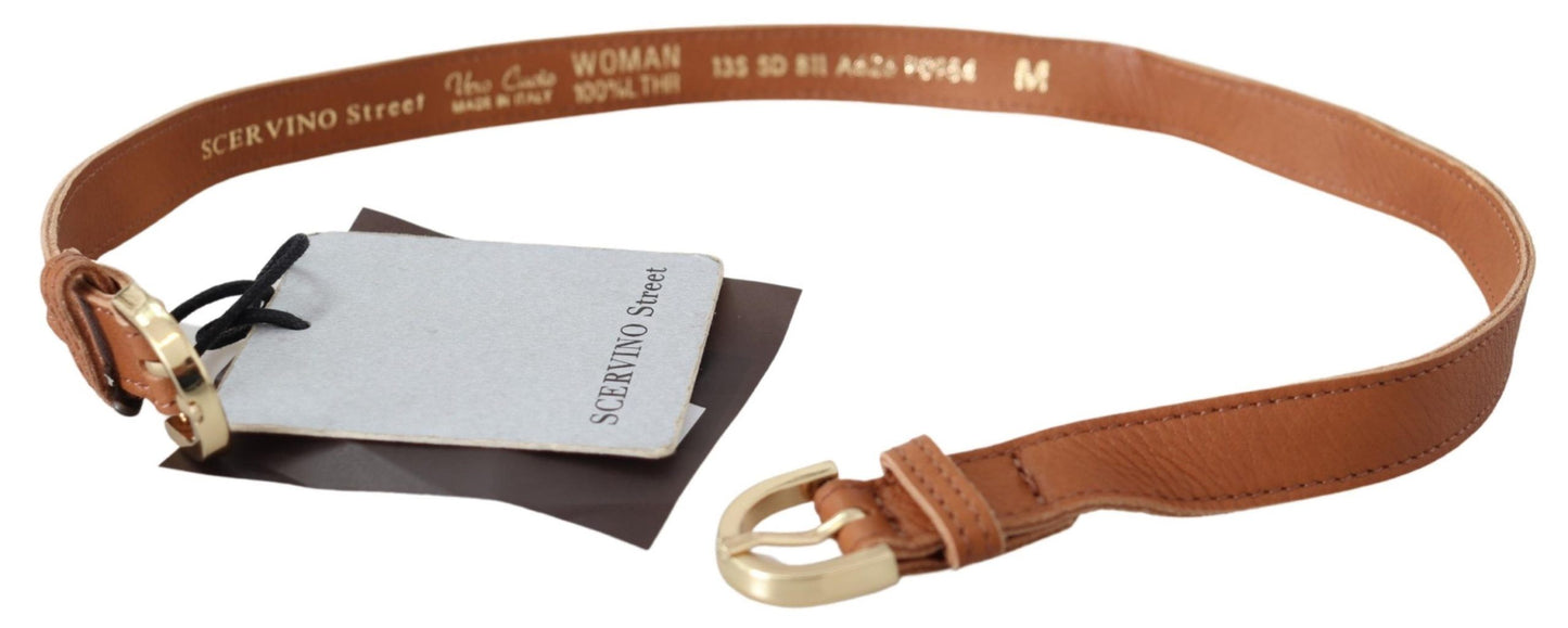 Scervino Street Light Brown Leather Gold Double Buckle Waist Belt Scervino Street