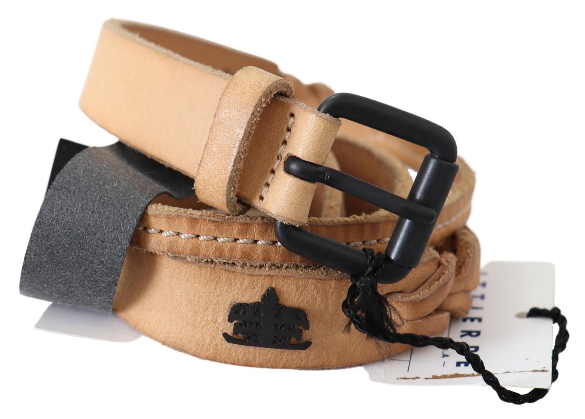 Scervino Street Light Brown Slim Leather Black Logo Buckle Belt Belt Scervino Street