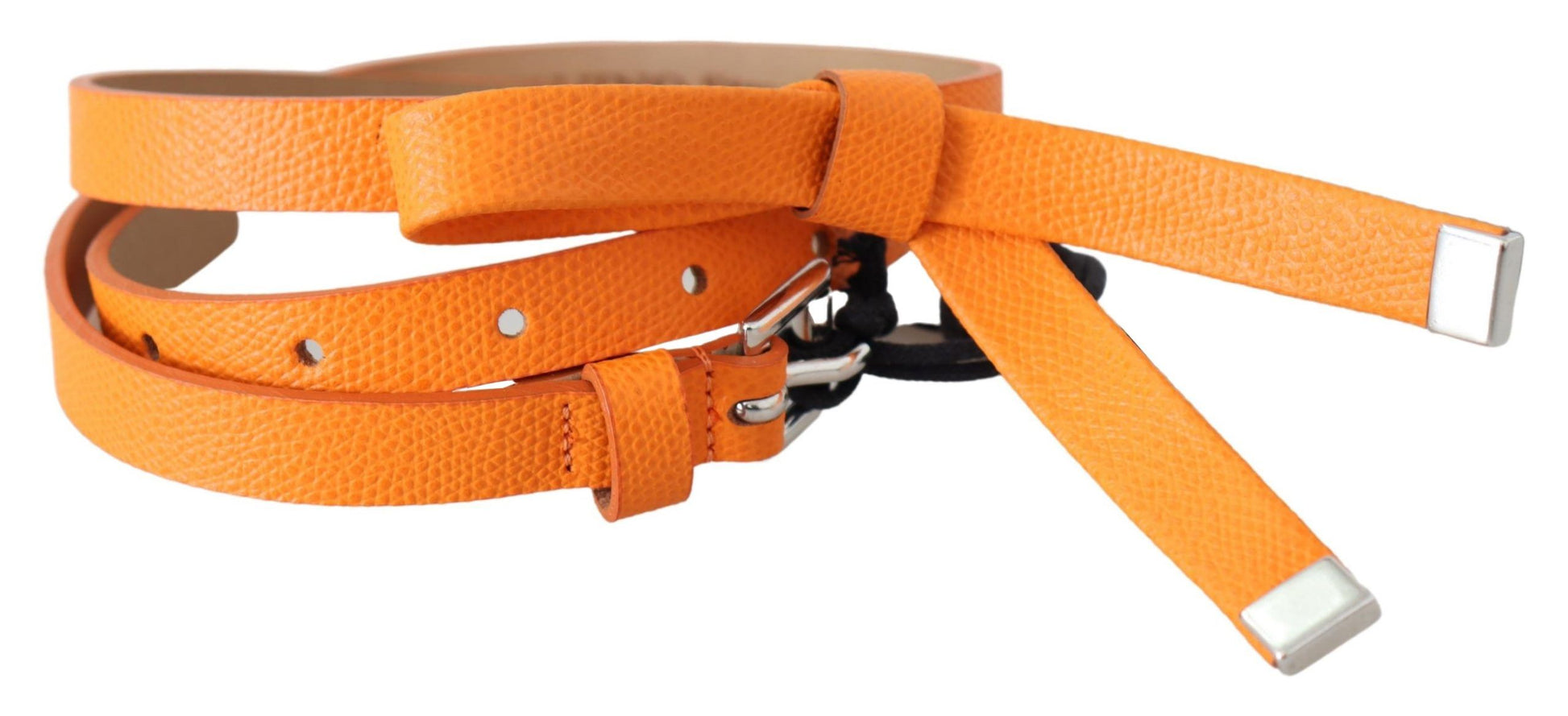 Scervino Street Orange Tangerine Leather Slim Silver Metal Buckle Belt Scervino Street