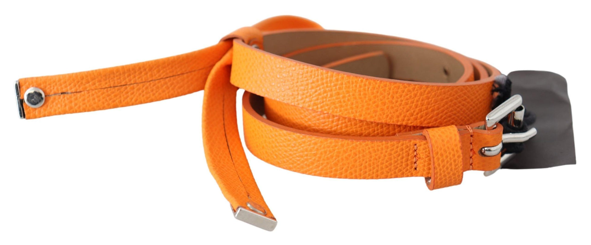 Scervino Street Orange Tangerine Leather Slim Silver Metal Buckle Belt Scervino Street