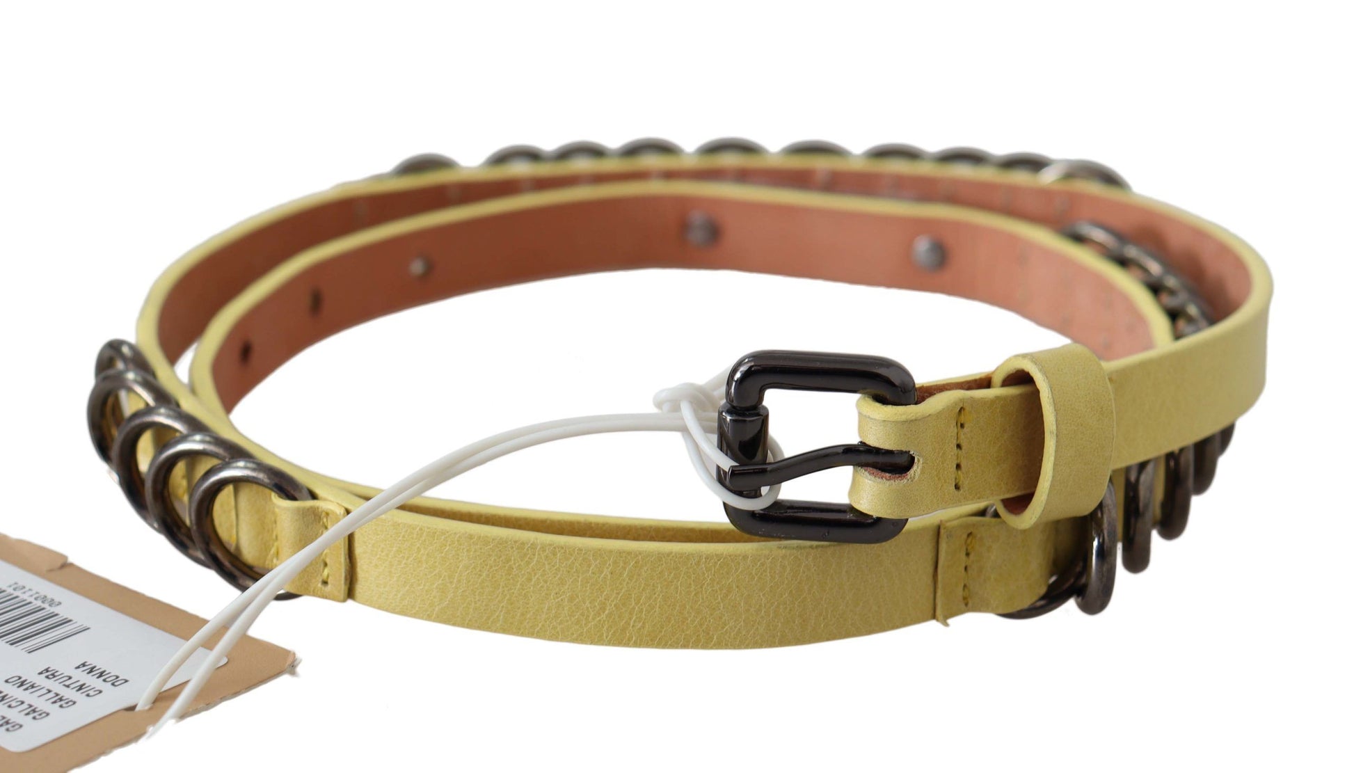 John Galliano Yellow Leather Luxury Slim Buckle Fancy Belt John Galliano
