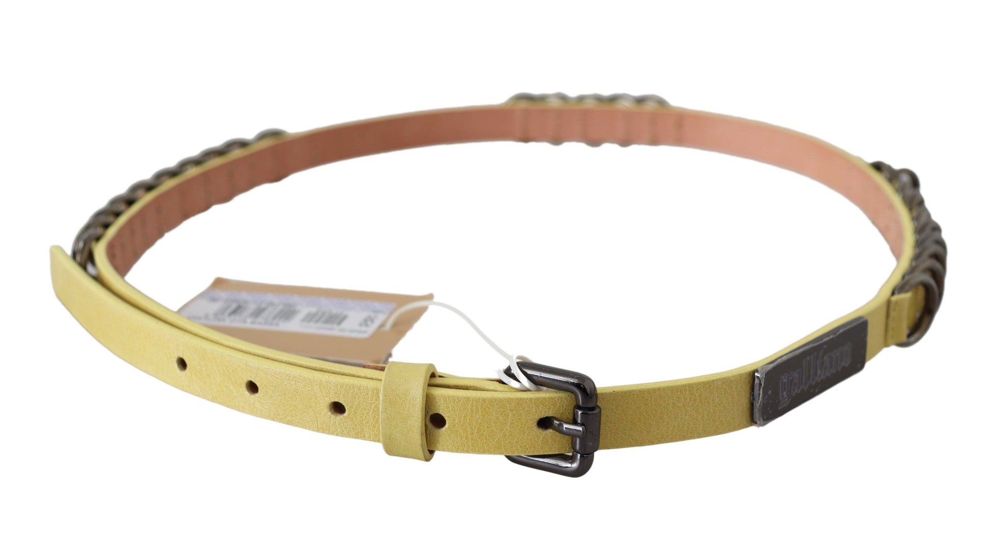 John Galliano Yellow Leather Luxury Slim Buckle Fancy Belt John Galliano