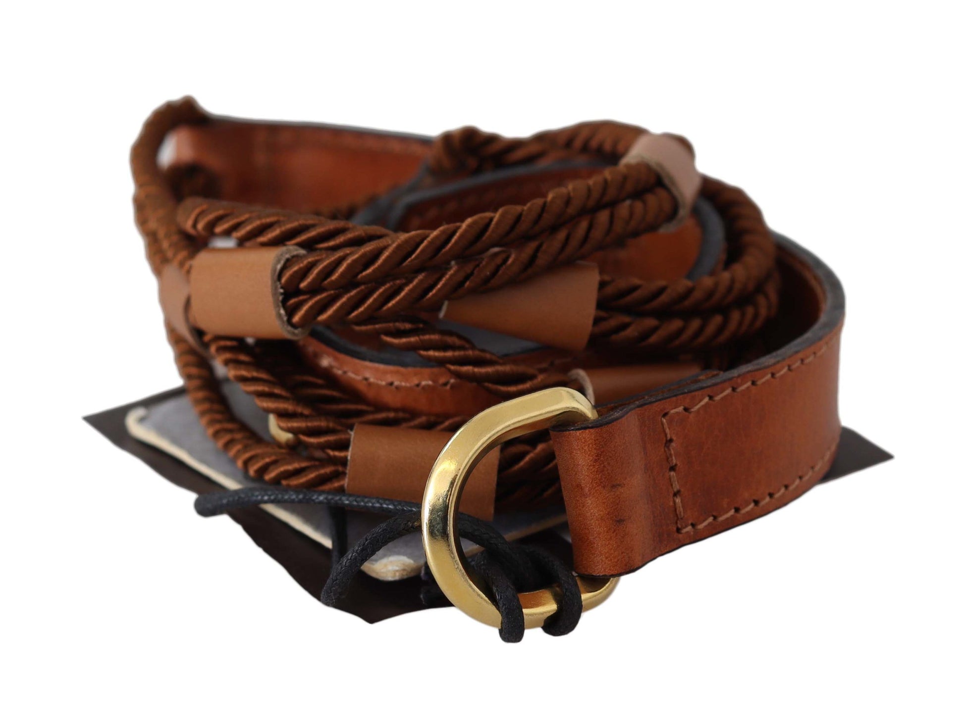 Scervino Street Brown Leather Braided Rope Gold Buckle Belt Scervino Street