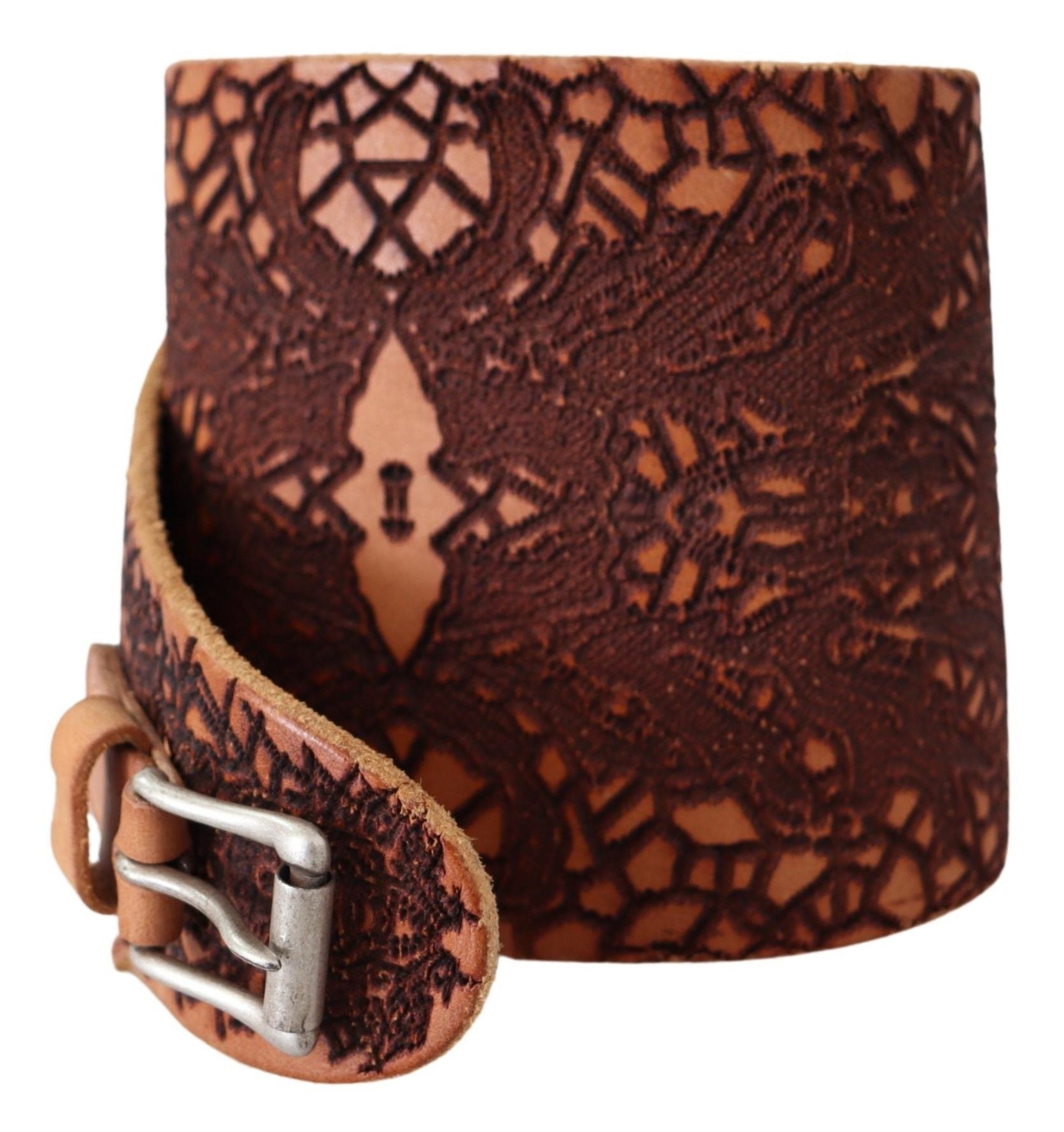 Scervino Street Brown Wide Leather Embroidered Design Logo Belt Scervino Street