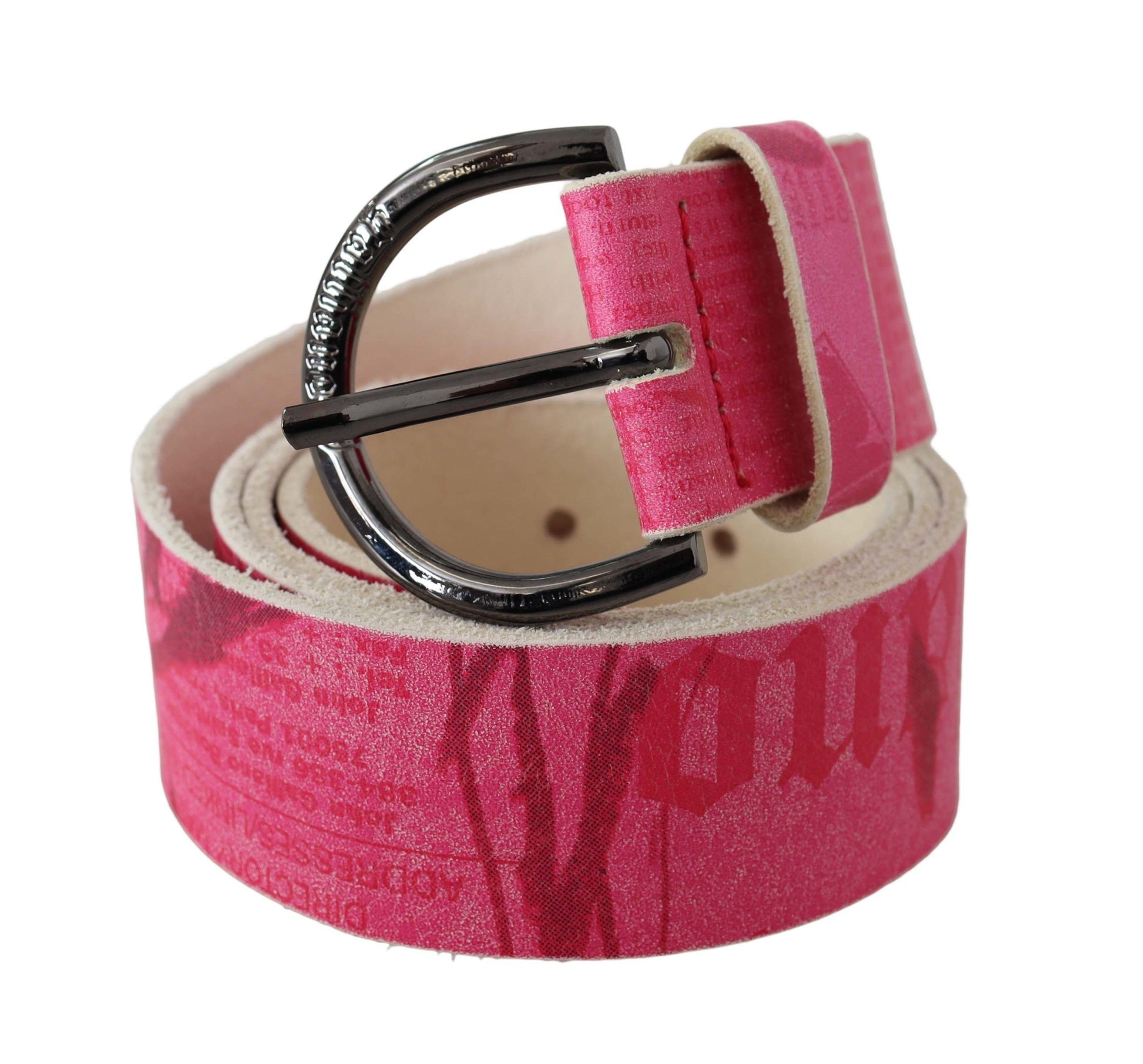 John Galliano Pink Leather Letter Logo Design Round Buckle Belt John Galliano