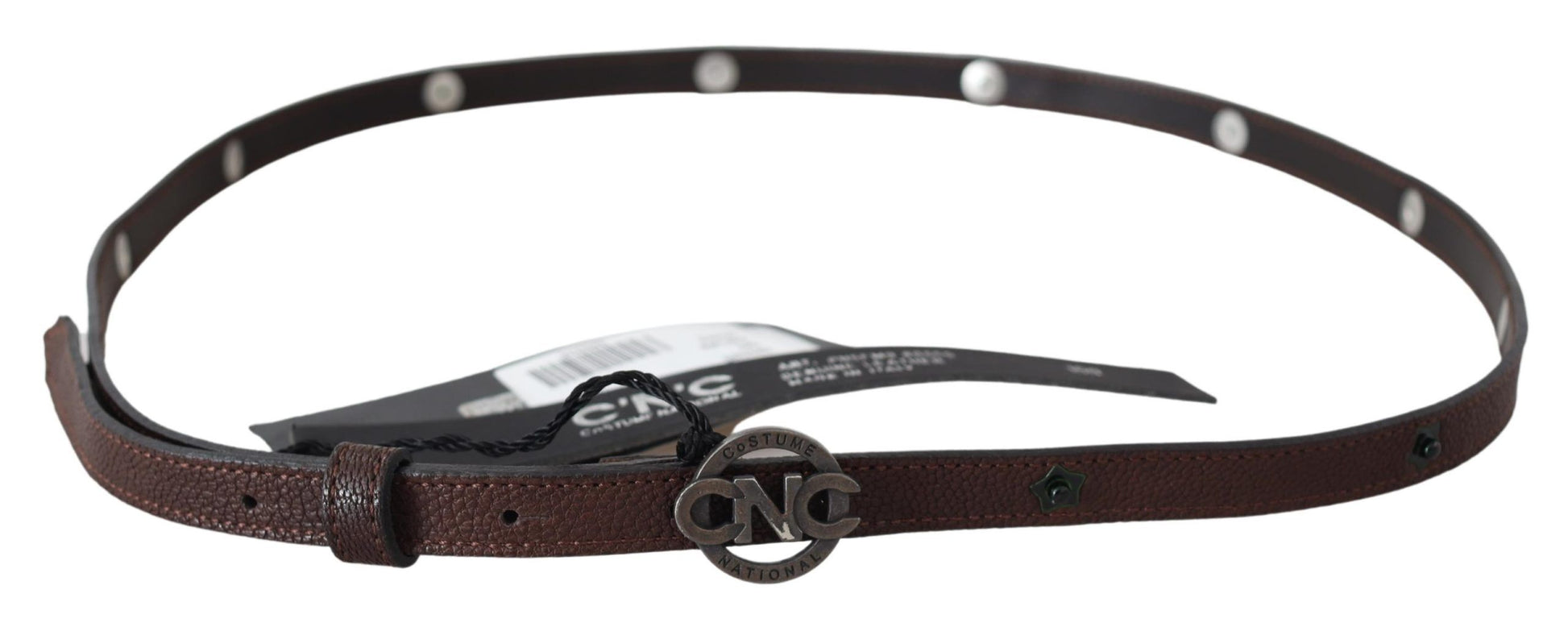 Costume National Brown Skinny Leather Round Logo Buckle Belt Costume National