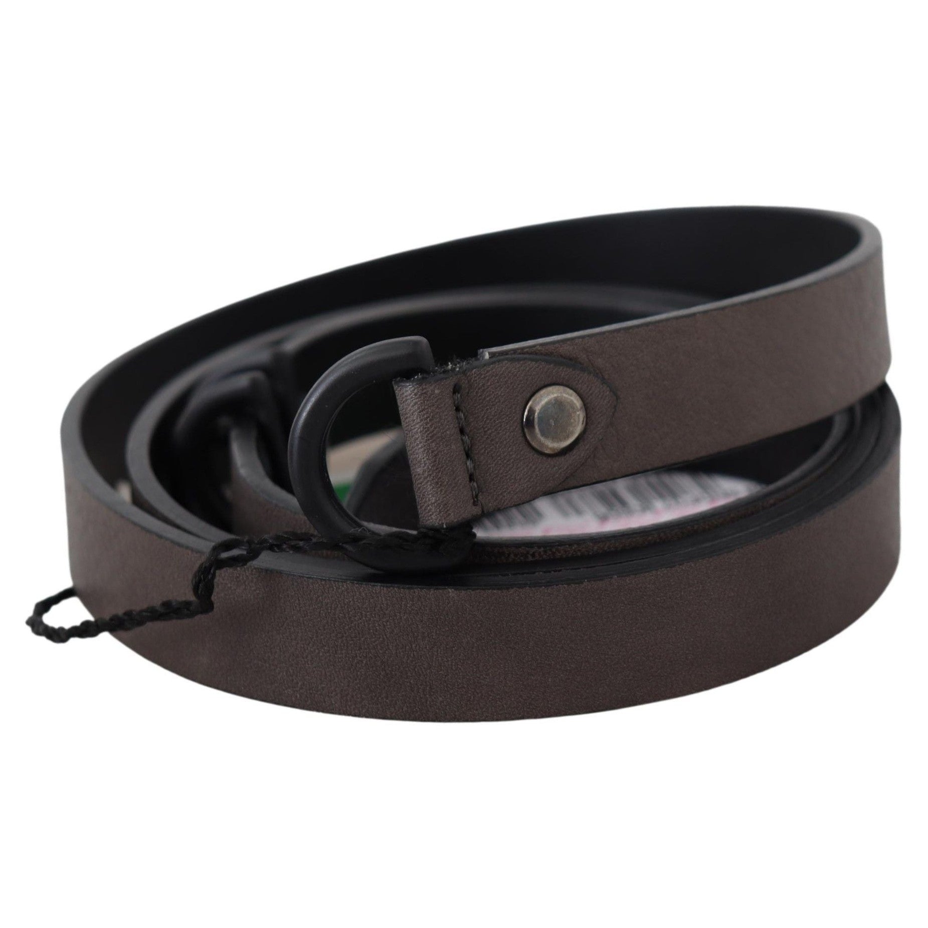 Costume National Brown Leather Skinny Round Buckle Belt Costume National