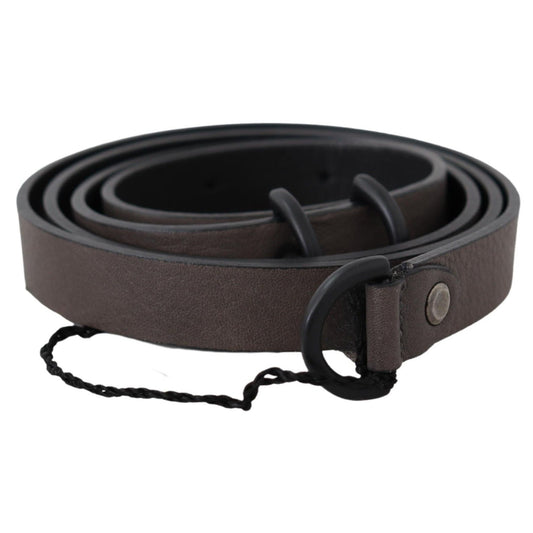 Costume National Brown Leather Skinny Round Buckle Belt Costume National