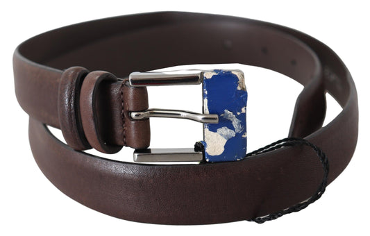 Costume National Brown Genuine Leather Silver Buckle Belt Costume National