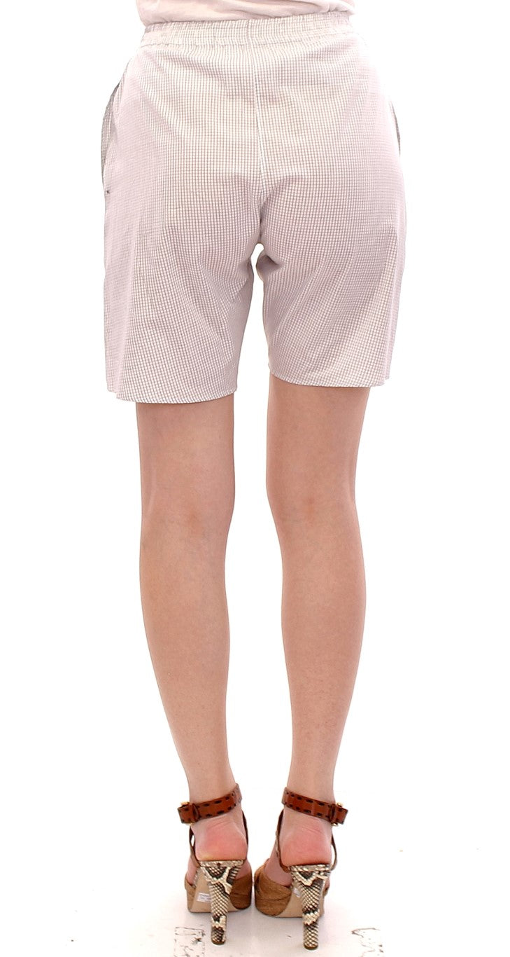 Andrea Incontri White Checkered Stretch Cotton Shorts Andrea Incontri