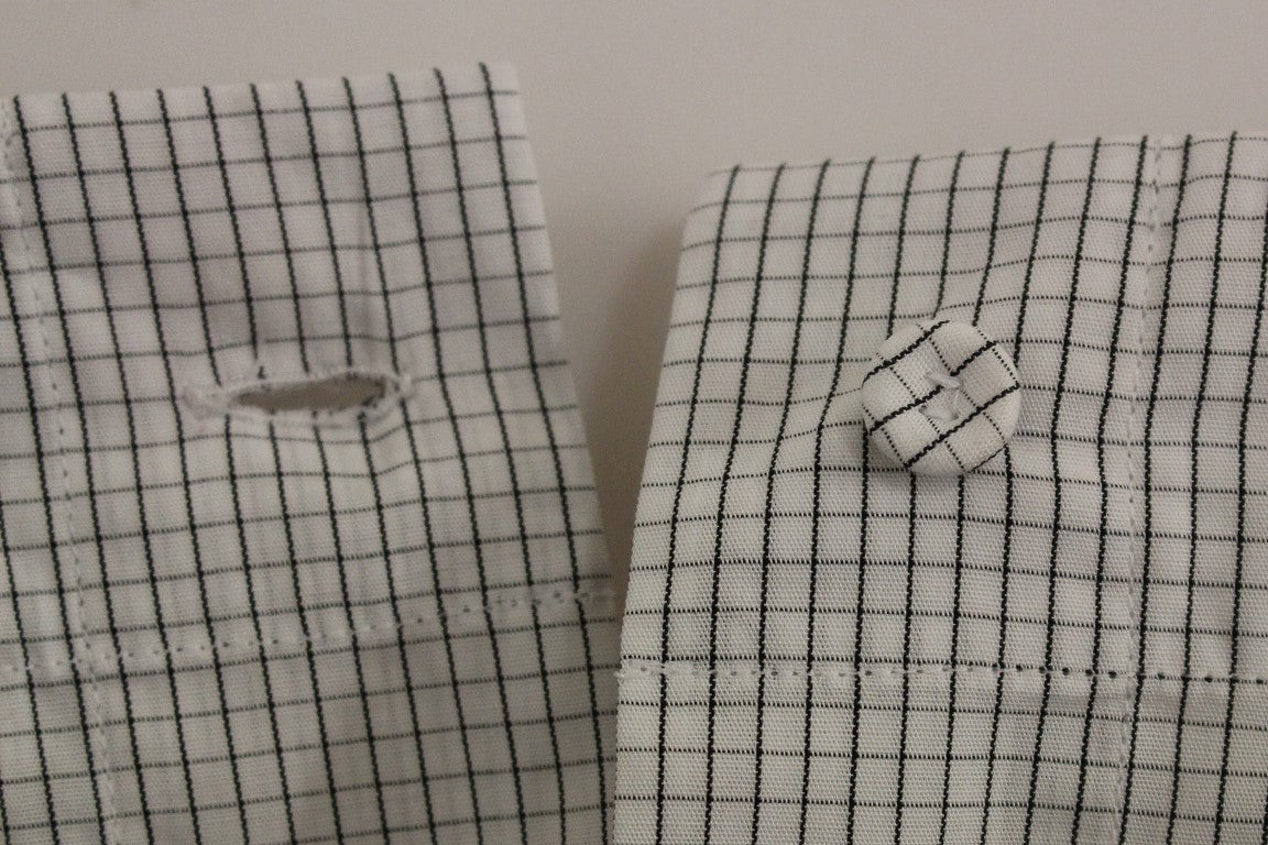 Andrea Incontri White Checkered Stretch Cotton Shorts Andrea Incontri