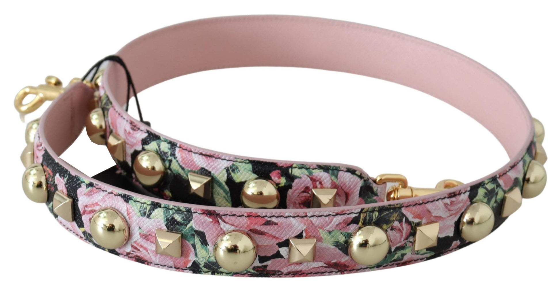 Dolce & Gabbana Pink Floral Gold Studs Bag Accessory Shoulder Strap Dolce & Gabbana