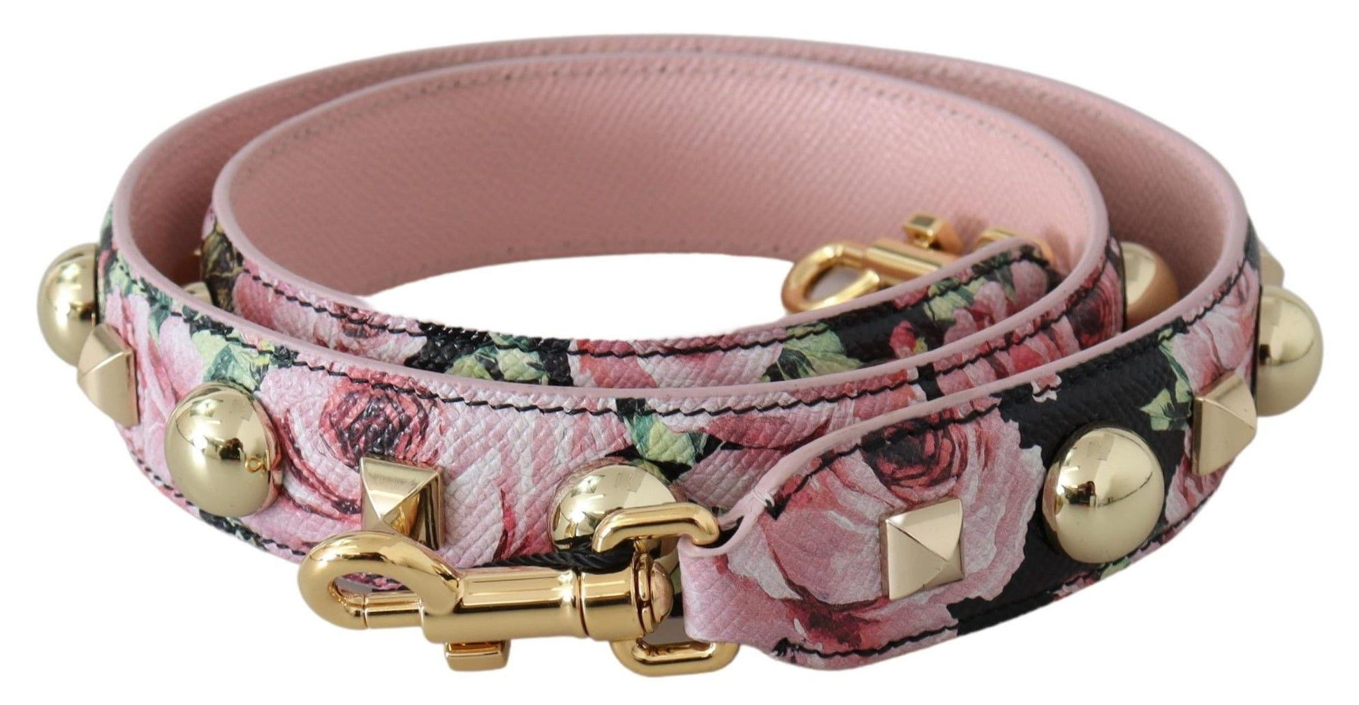 Dolce & Gabbana Pink Floral Gold Studs Bag Accessory Shoulder Strap Dolce & Gabbana