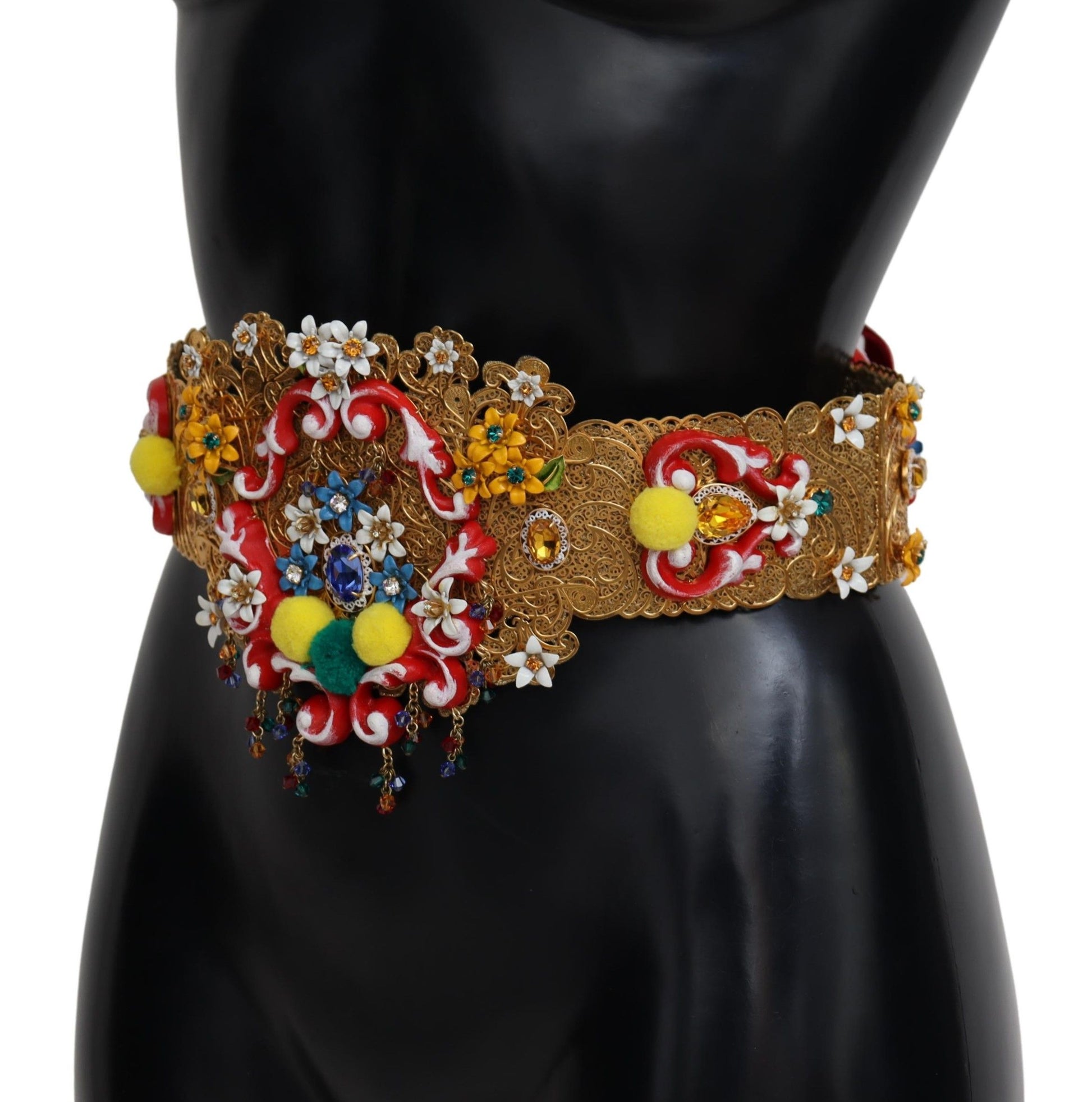 Dolce & Gabbana Embellished Floral Crystal Wide Waist Carretto Belt Dolce & Gabbana