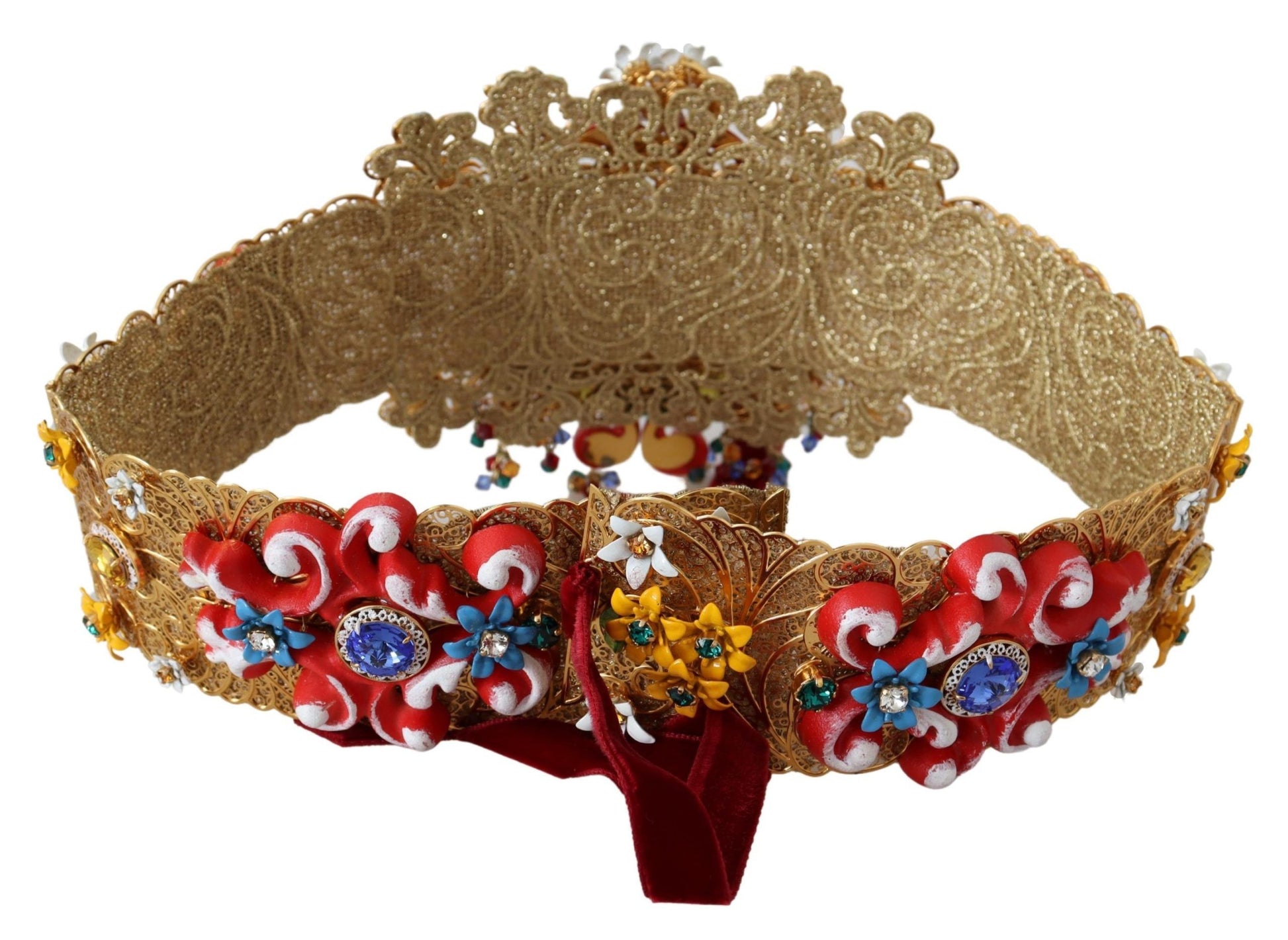 Dolce & Gabbana Embellished Floral Crystal Wide Waist Carretto Belt Dolce & Gabbana
