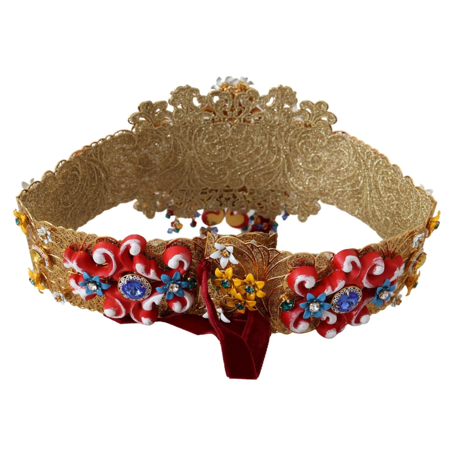 Dolce & Gabbana Embellished Floral Crystal Wide Waist Carretto Belt