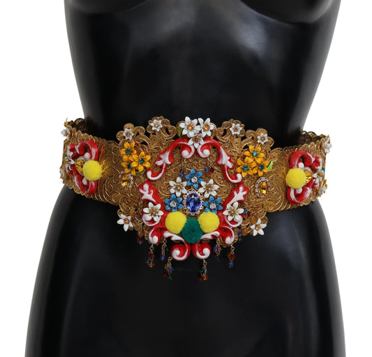 Dolce & Gabbana Embellished Floral Crystal Wide Waist Carretto Belt Dolce & Gabbana