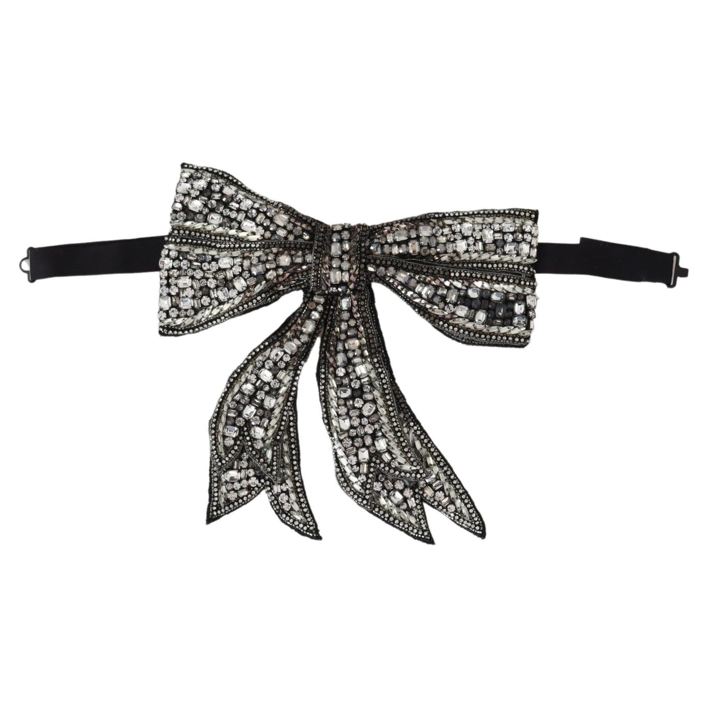 Dolce & Gabbana Silver Crystal Beaded Sequined Catwalk Necklace Bowtie