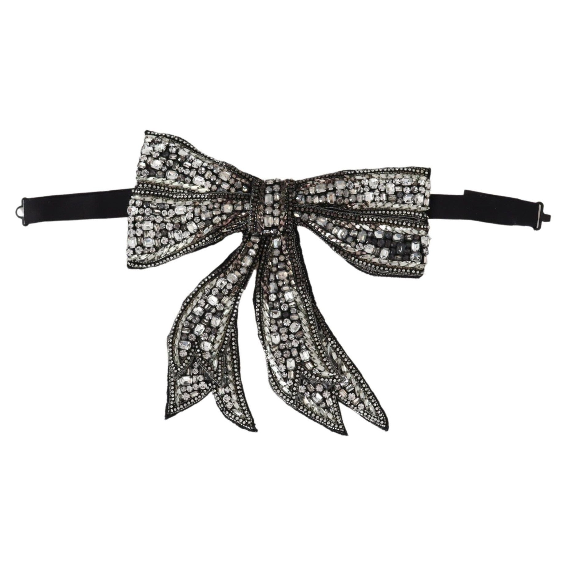 Dolce & Gabbana Silver Crystal Beaded Sequined Catwalk Necklace Bowtie