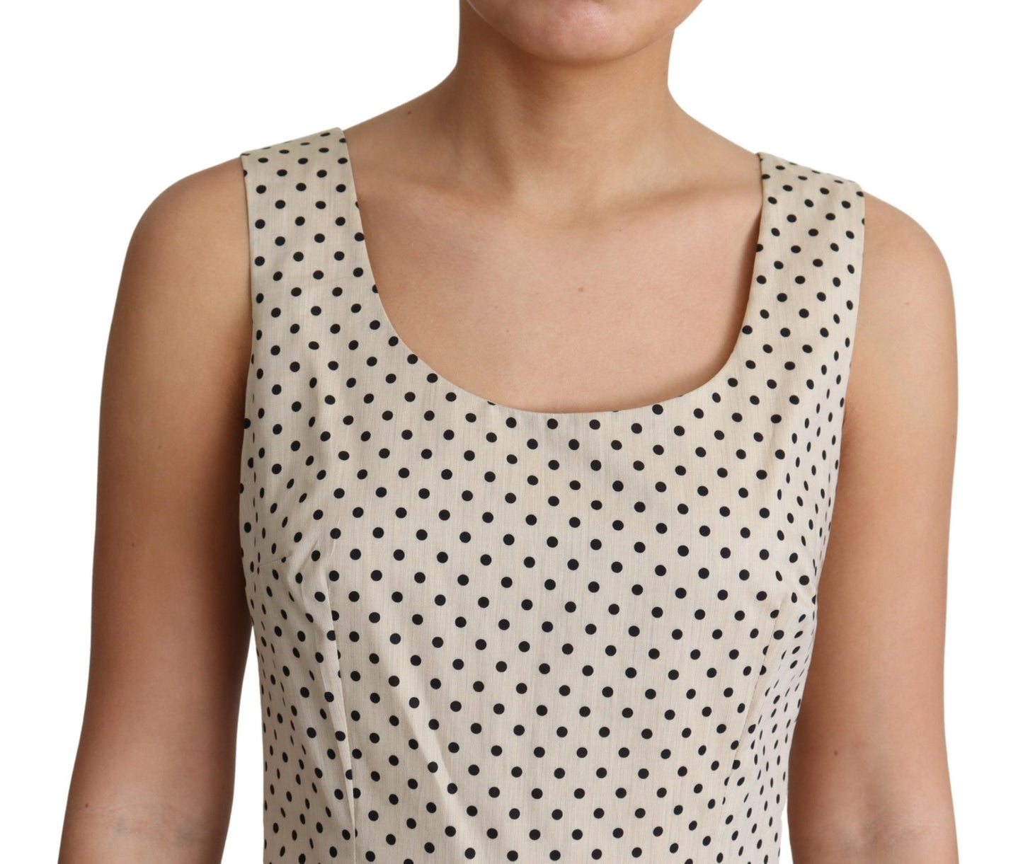 Dolce & Gabbana Beige Polka Dotted Cotton A-Line Dress Dolce & Gabbana