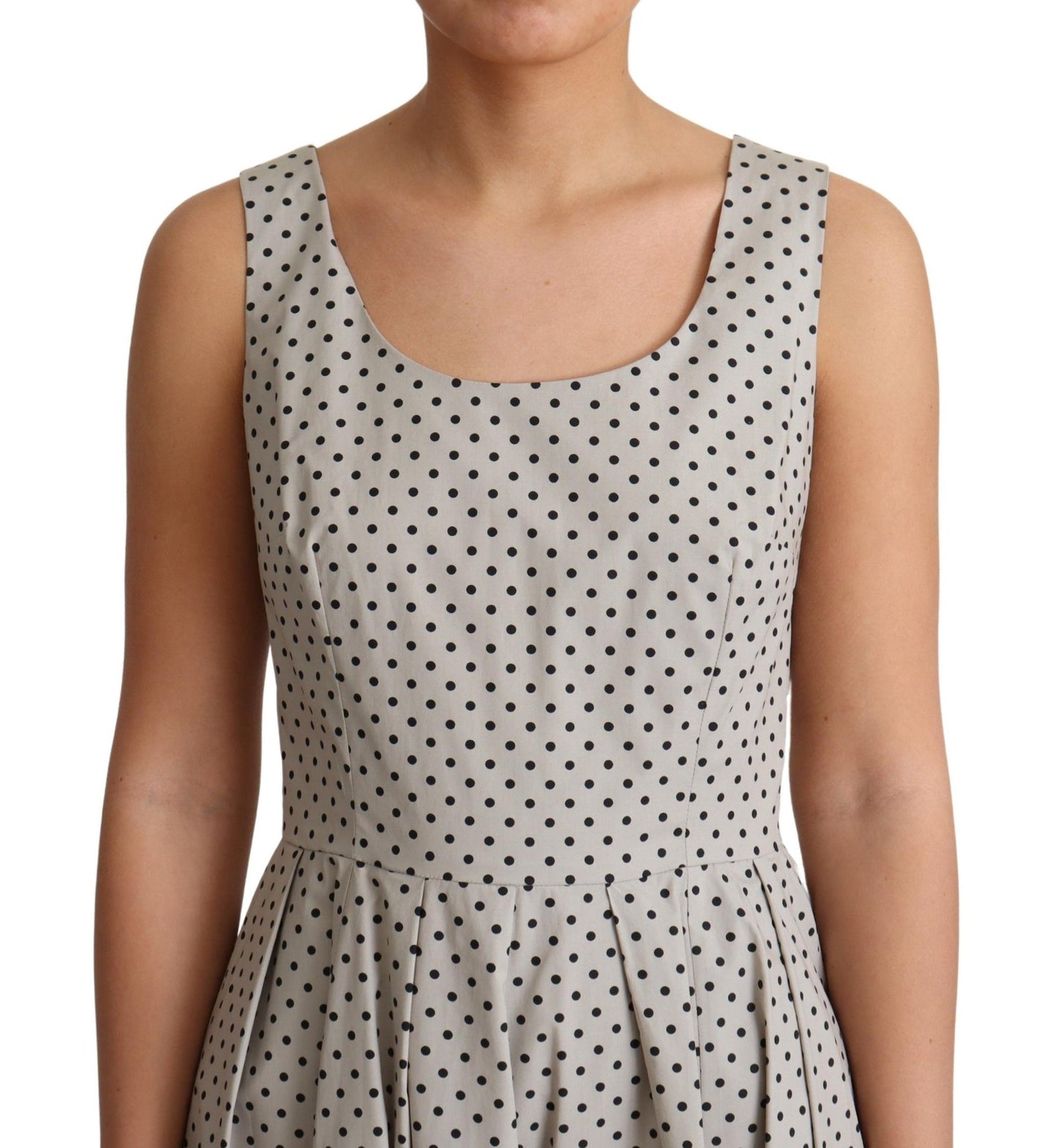 Dolce & Gabbana Beige Polka Dotted Cotton A-Line Dress Dolce & Gabbana