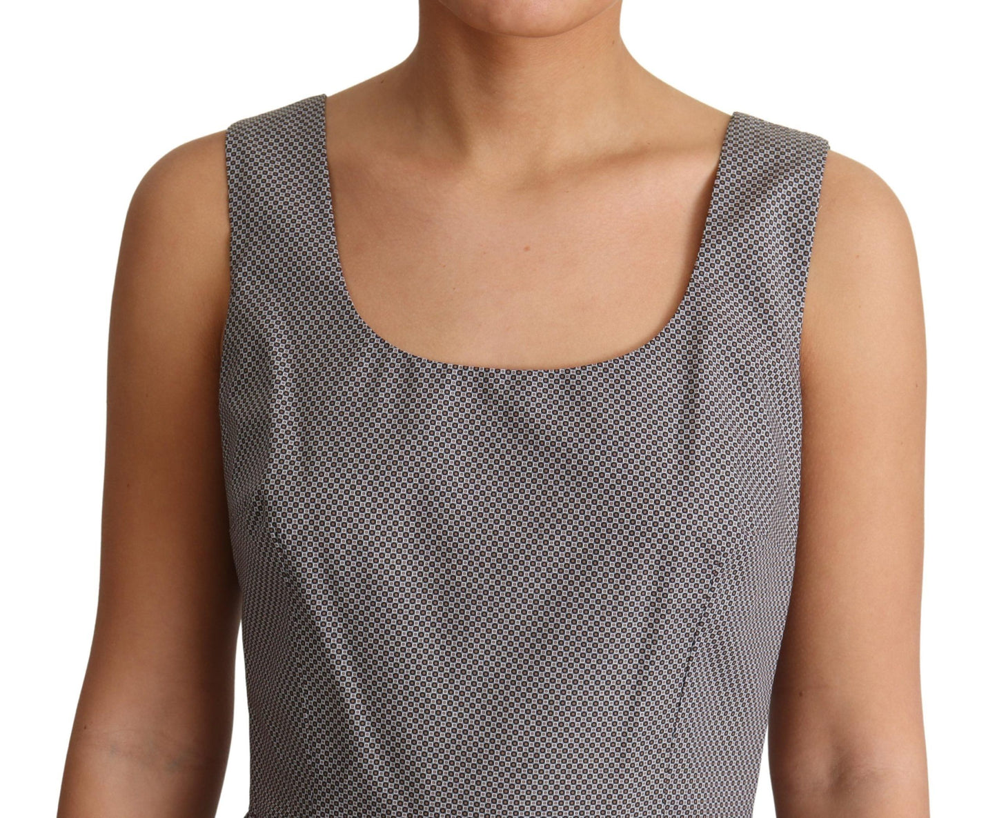 Dolce & Gabbana Blue Beige Geometric Cotton A-Line Dress Dolce & Gabbana