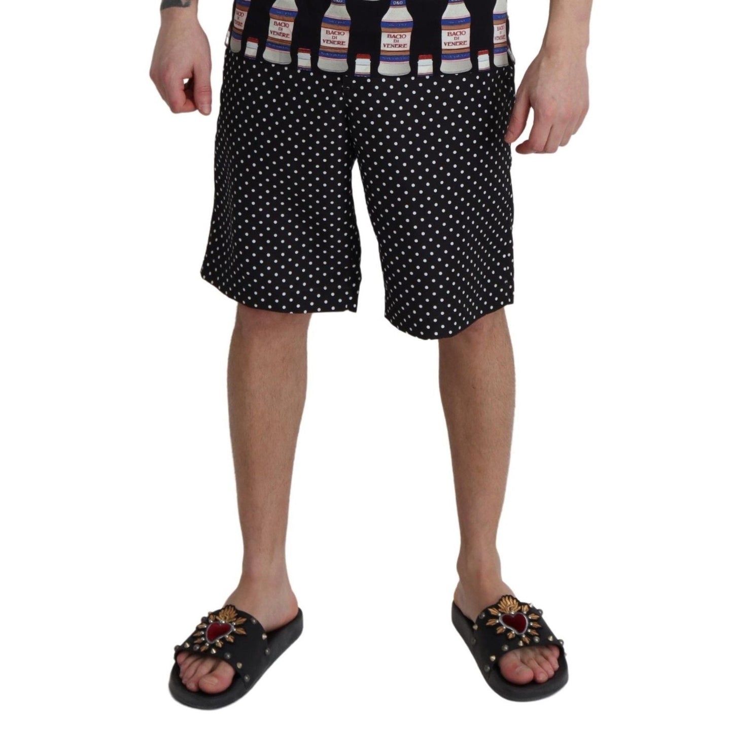 Dolce & Gabbana Black Polka Dots Beachwear Shorts Swimwear