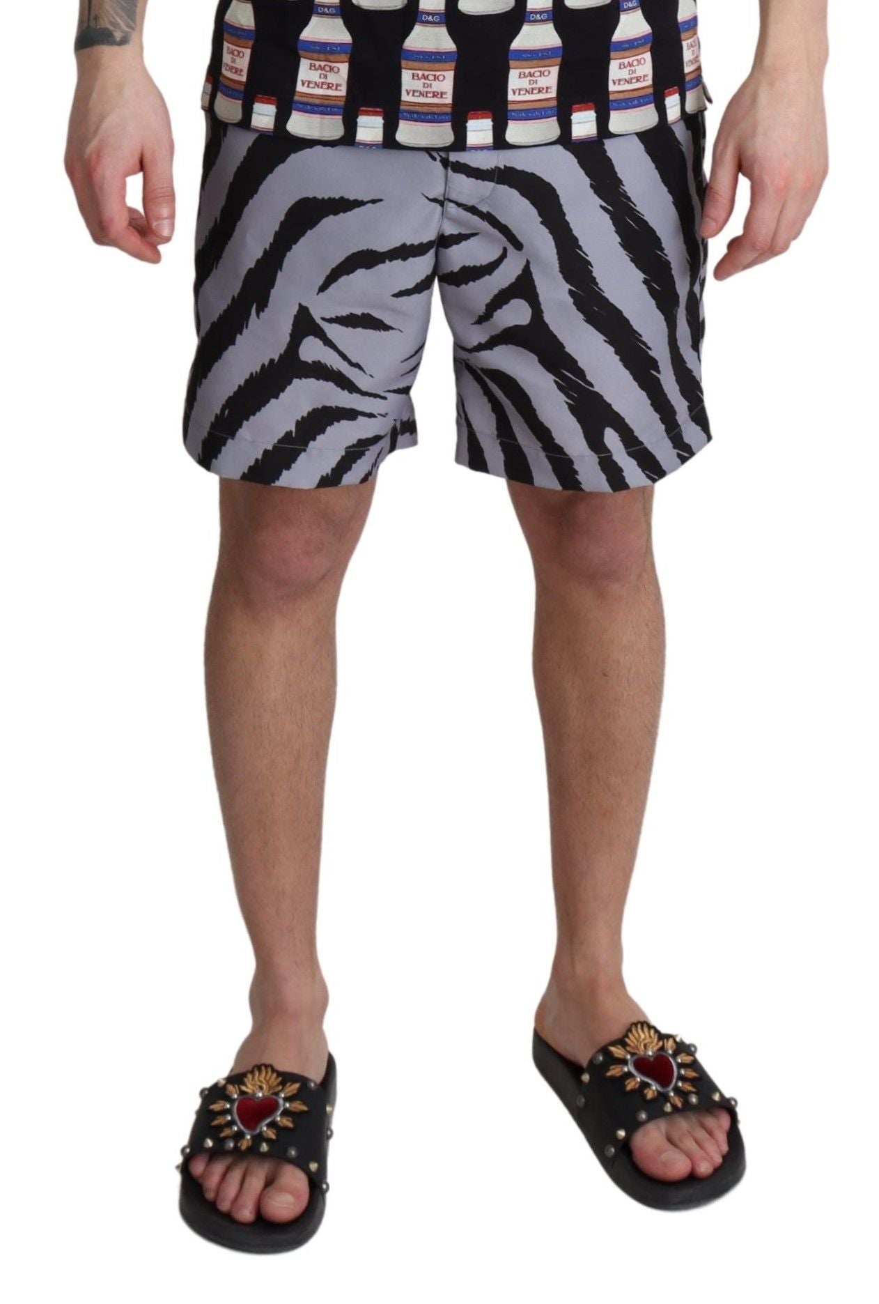 Dolce & Gabbana Gray Zebra Print Beachwear Shorts Dolce & Gabbana