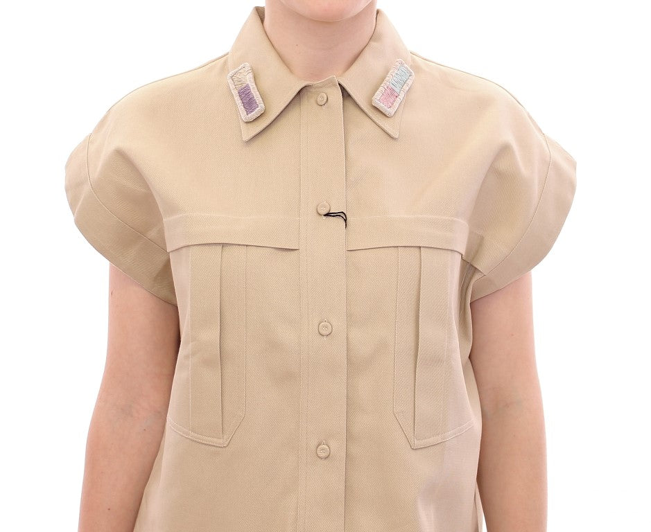 Andrea Incontri Beige Sleeveless Blouse Top Andrea Incontri