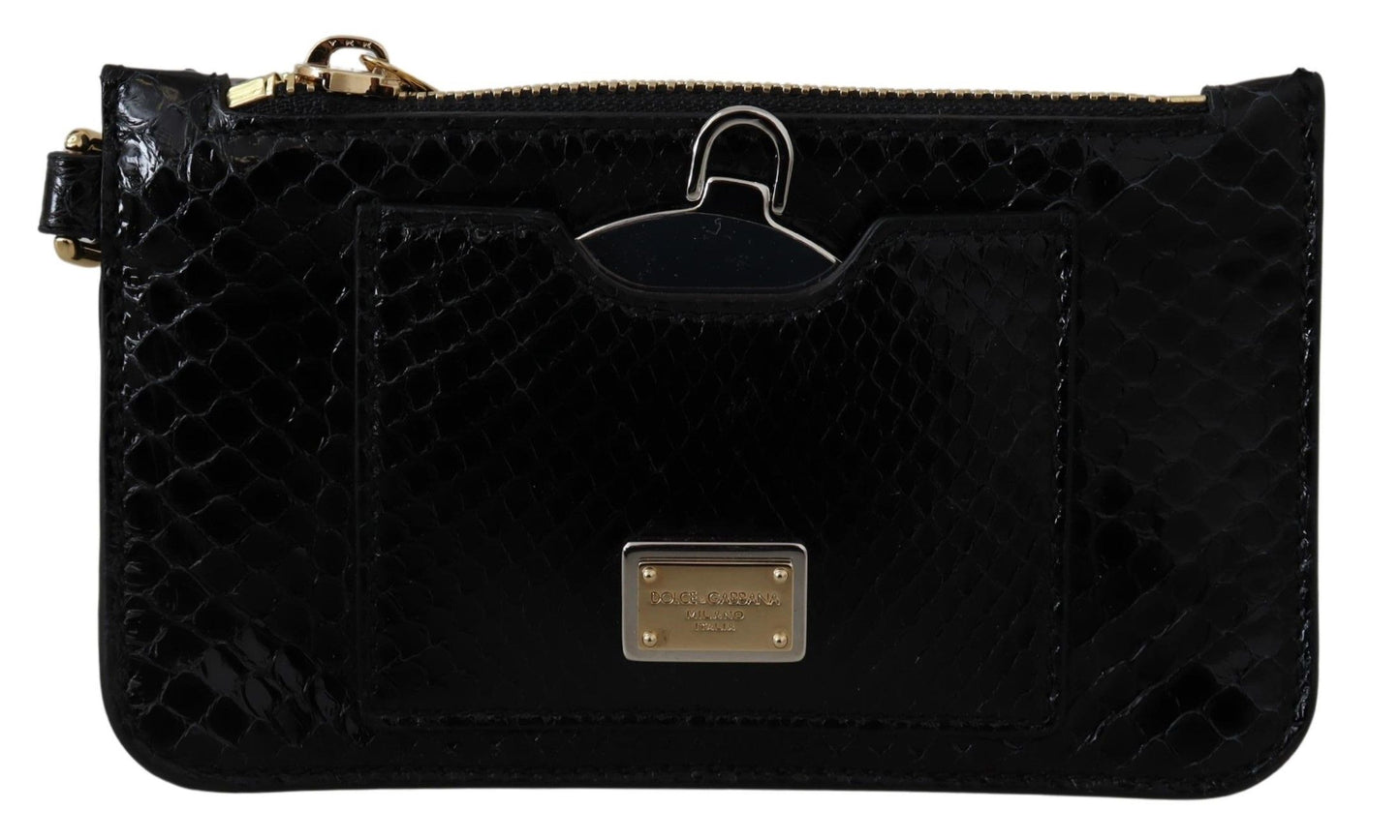 Dolce & Gabbana Black Leather Coin Purse Wristlet Mirror Agnese Wallet Dolce & Gabbana