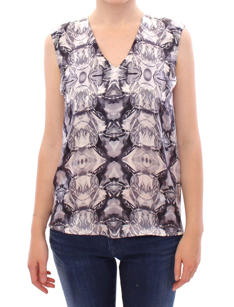 Arzu Kaprol Gray Blue Silk Sleeveless Top Shirt Blouse Arzu Kaprol
