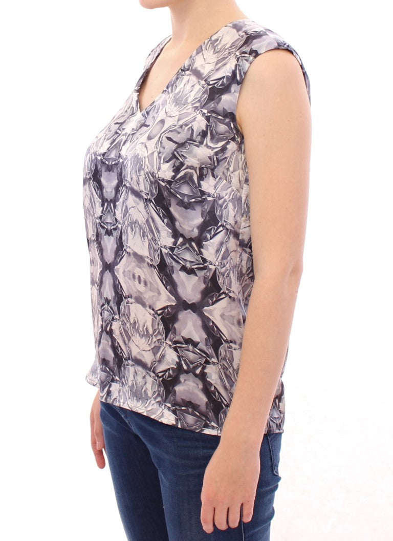 Arzu Kaprol Gray Blue Silk Sleeveless Top Shirt Blouse Arzu Kaprol