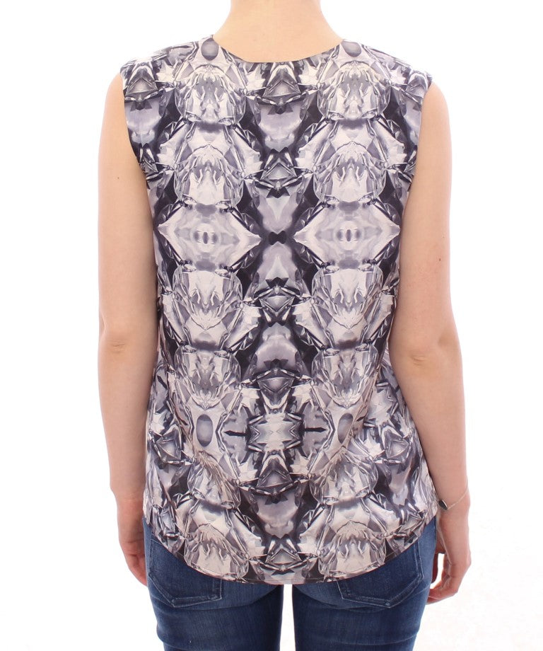 Arzu Kaprol Gray Blue Silk Sleeveless Top Shirt Blouse Arzu Kaprol
