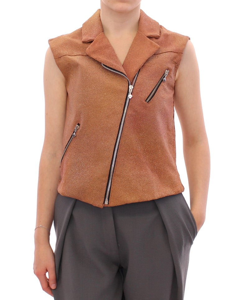 La Maison du Couturier Brown Leather Jacket Vest La Maison du Couturier