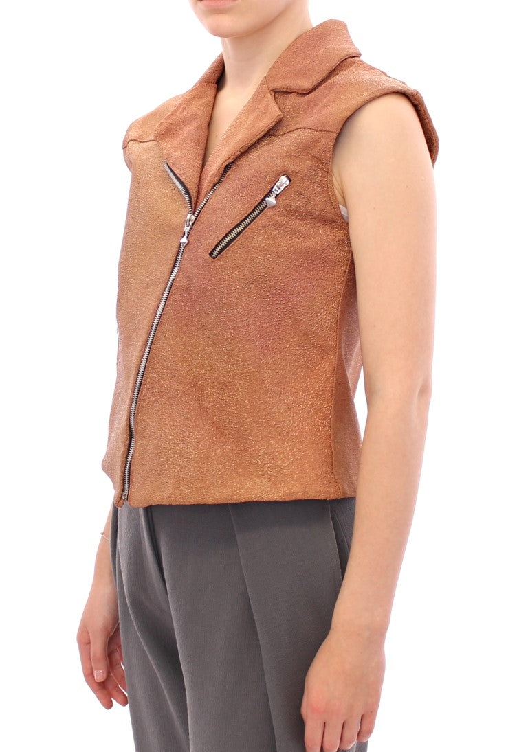 La Maison du Couturier Brown Leather Jacket Vest La Maison du Couturier