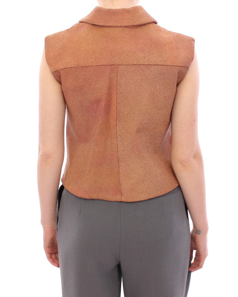 La Maison du Couturier Brown Leather Jacket Vest La Maison du Couturier