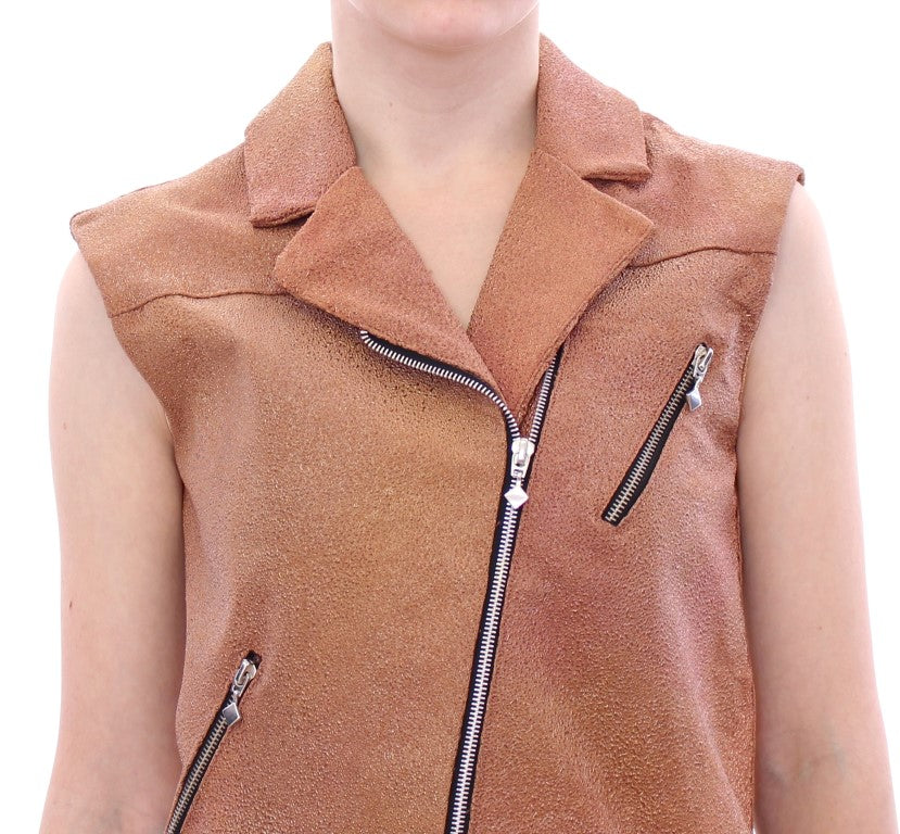 La Maison du Couturier Brown Leather Jacket Vest La Maison du Couturier