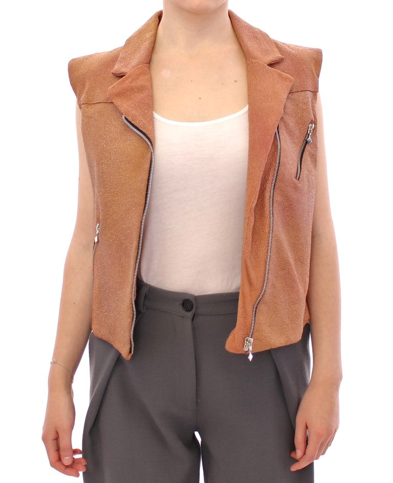 La Maison du Couturier Brown Leather Jacket Vest La Maison du Couturier