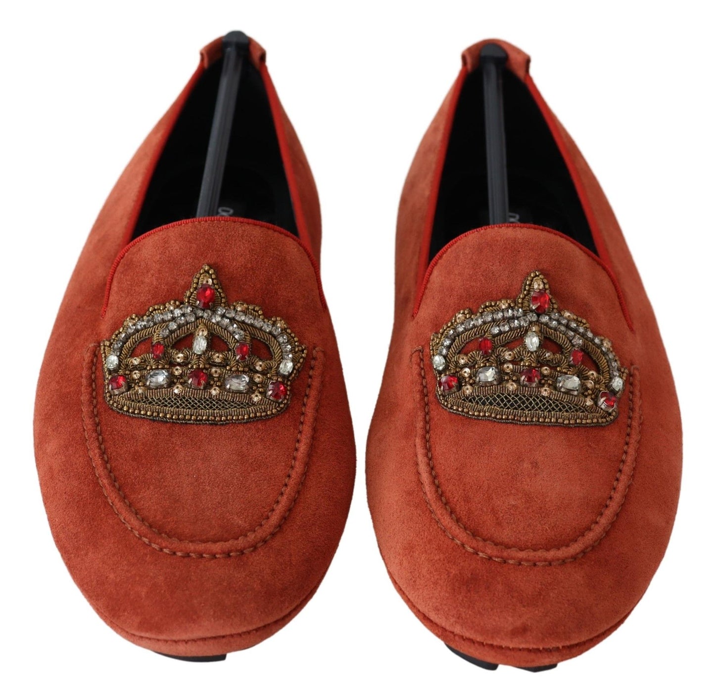 Dolce & Gabbana Orange Leather Crystal Crown Loafers Shoes Dolce & Gabbana