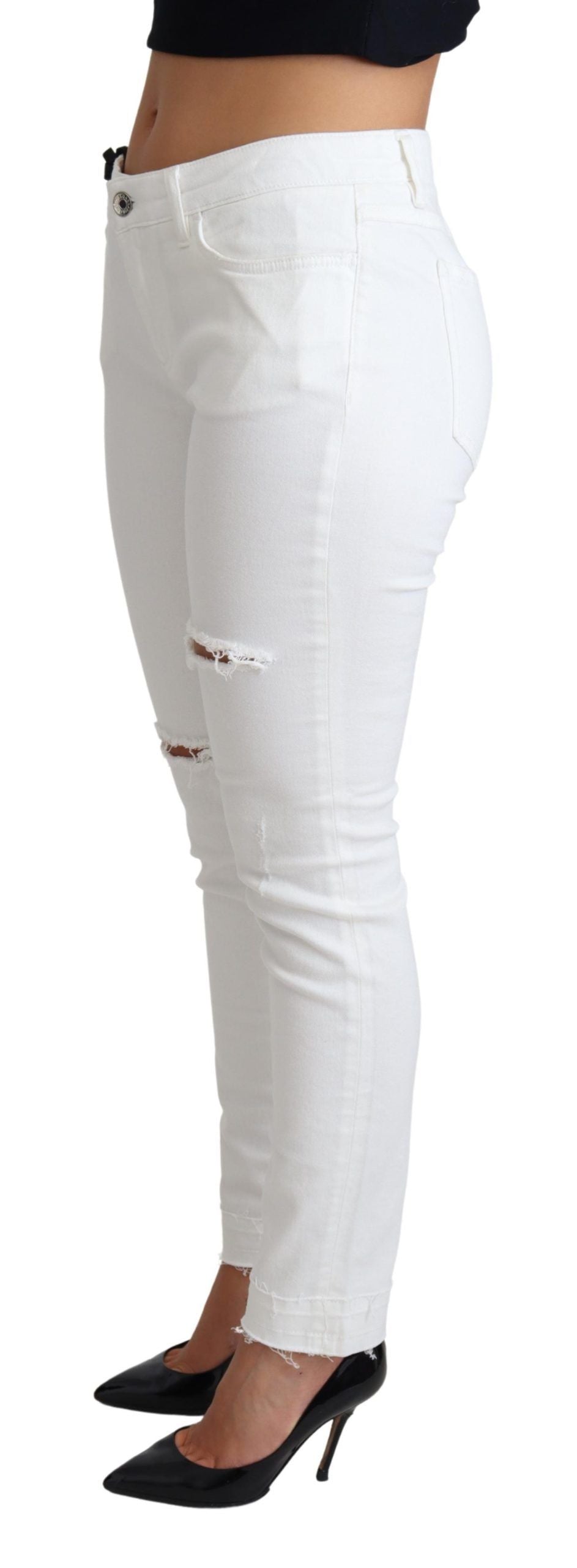 Dolce & Gabbana White Tattered Skinny Denim Cotton Stretch Jeans Dolce & Gabbana