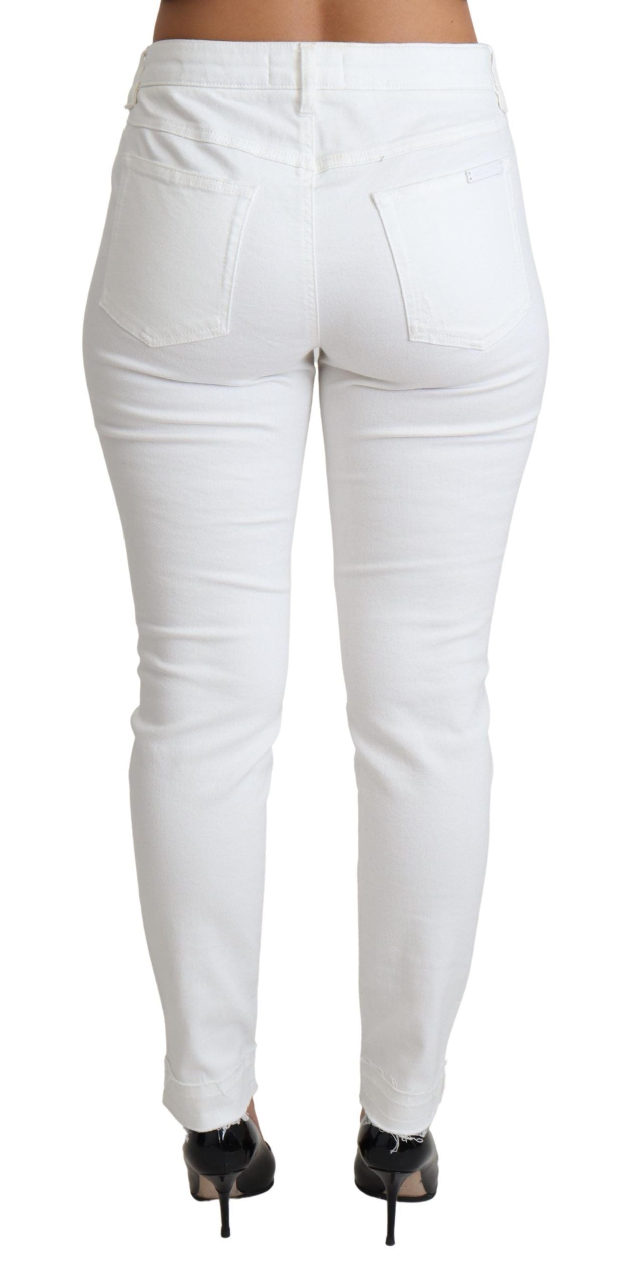 Dolce & Gabbana White Tattered Skinny Denim Cotton Stretch Jeans Dolce & Gabbana