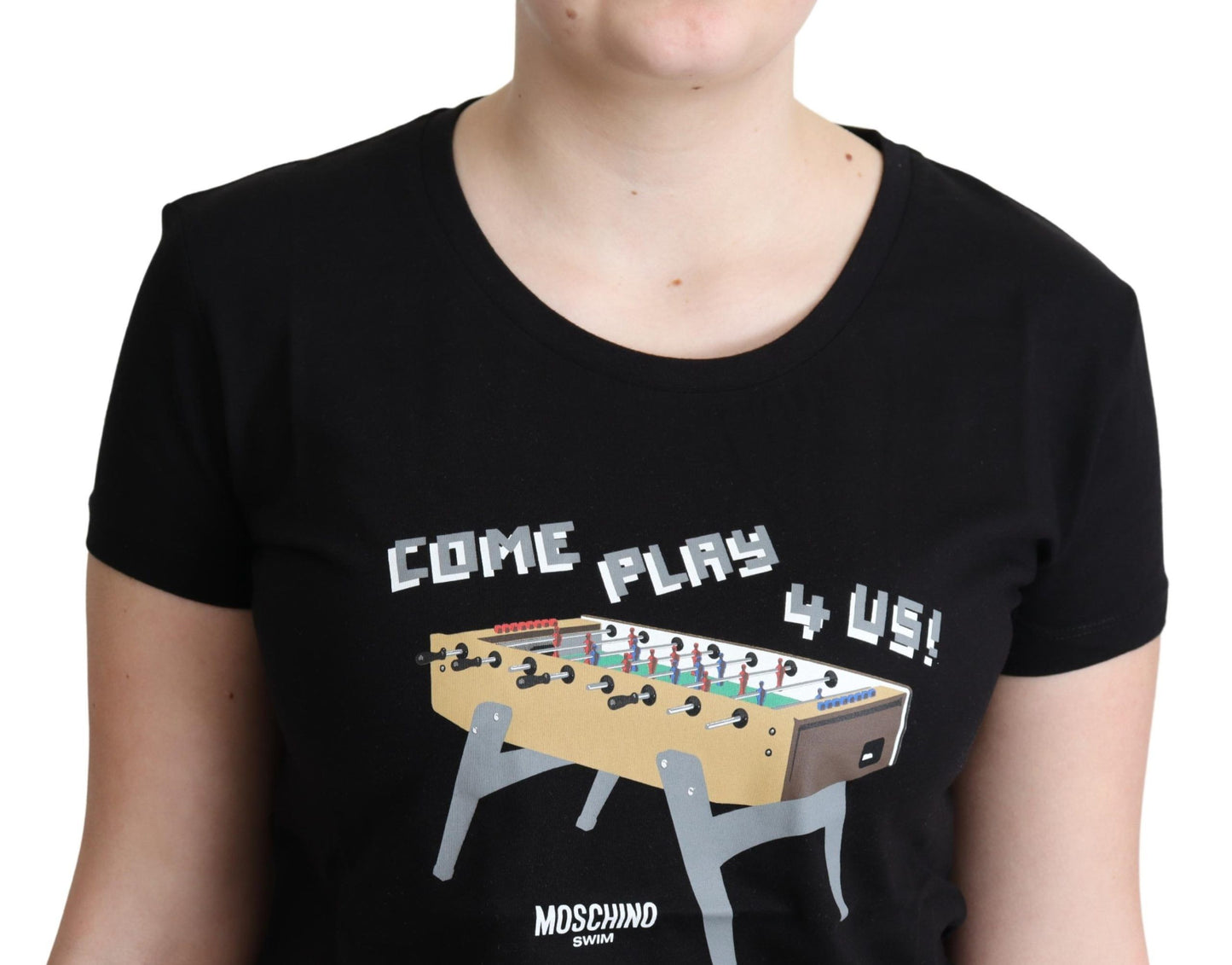 Moschino Black Cotton Come Play 4 Us Print Tops T-shirt Moschino