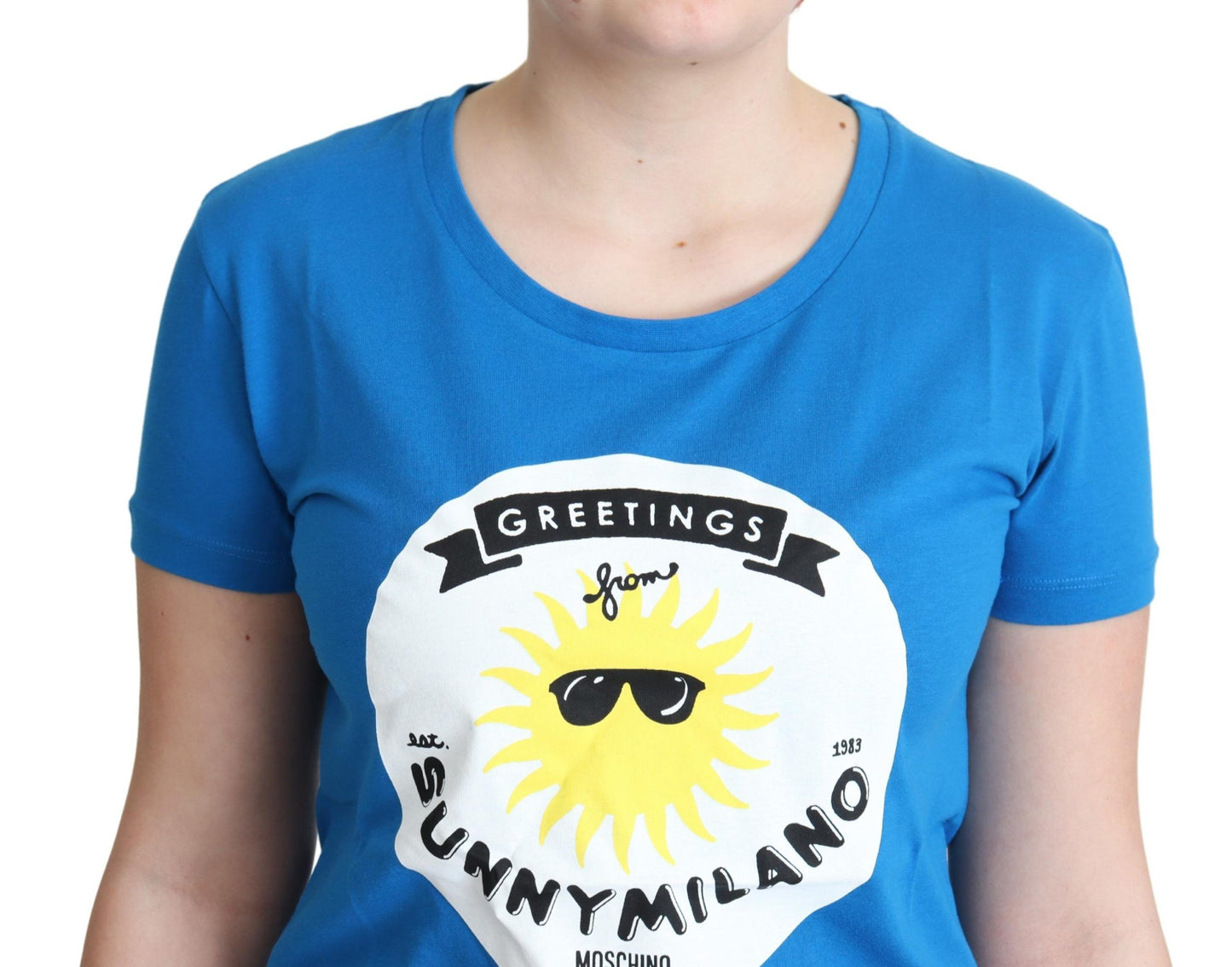 Moschino Blue Cotton Sunny Milano Print Tops T-shirt Moschino