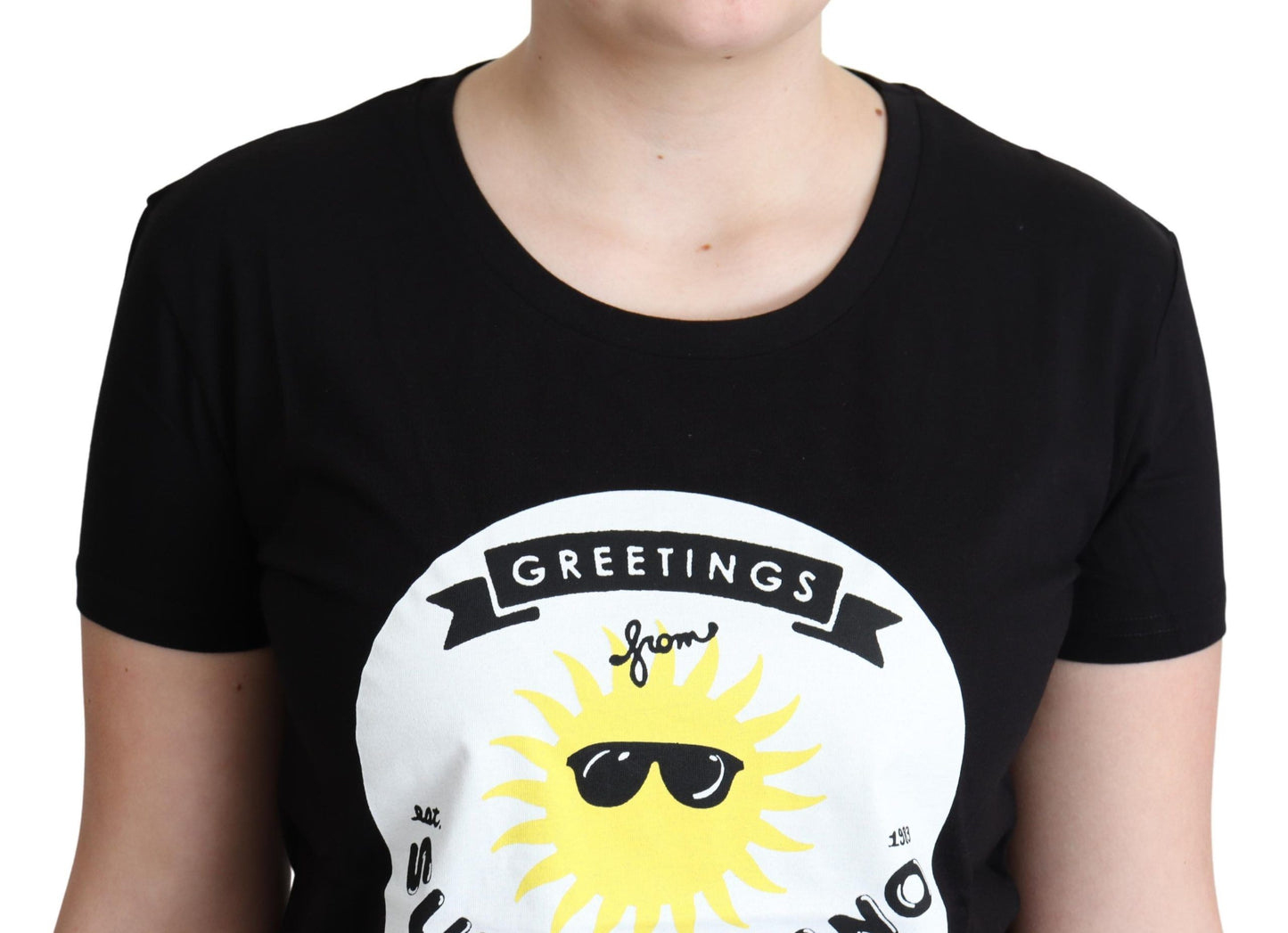 Moschino Black Cotton Sunny Milano Print T-shirt Moschino