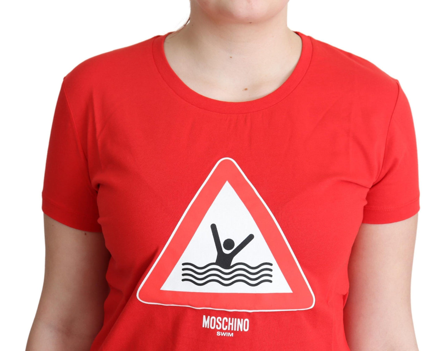 Moschino Red Cotton Swim Graphic Triangle Print T-shirt Moschino