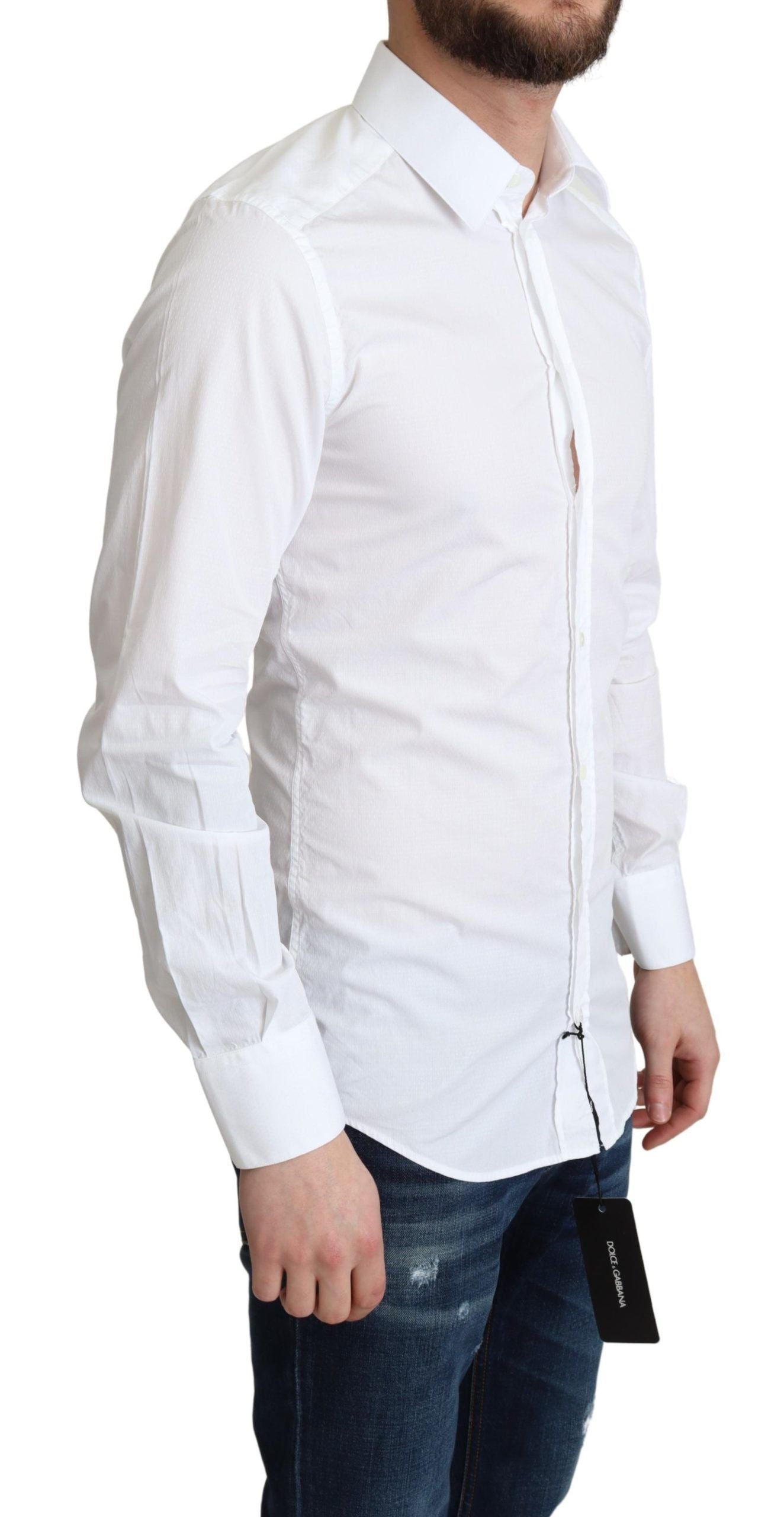 Dolce & Gabbana White Cotton Long Sleeves Men Formal Shirt Dolce & Gabbana