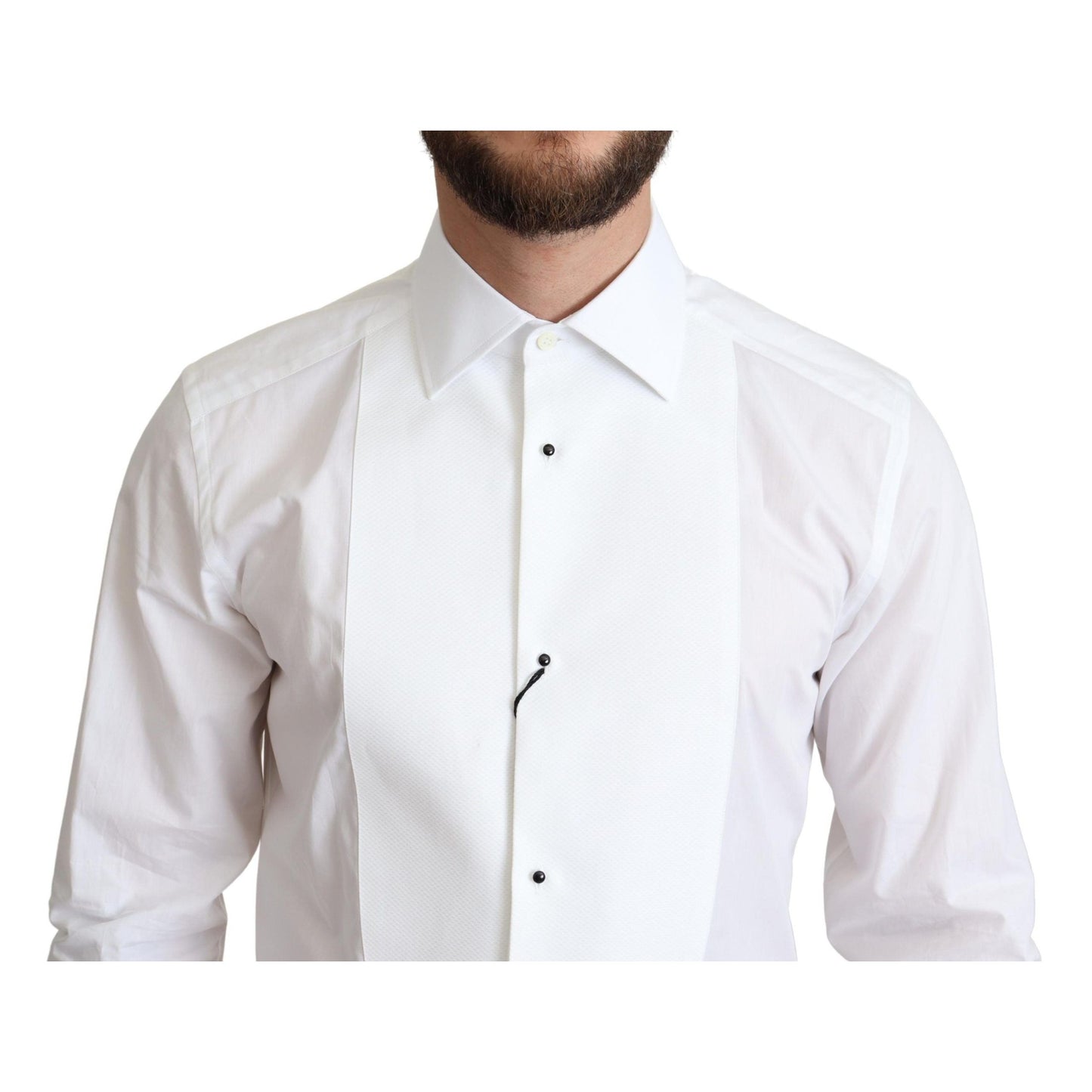Dolce & Gabbana White Bib Cotton Poplin Men Formal Shirt