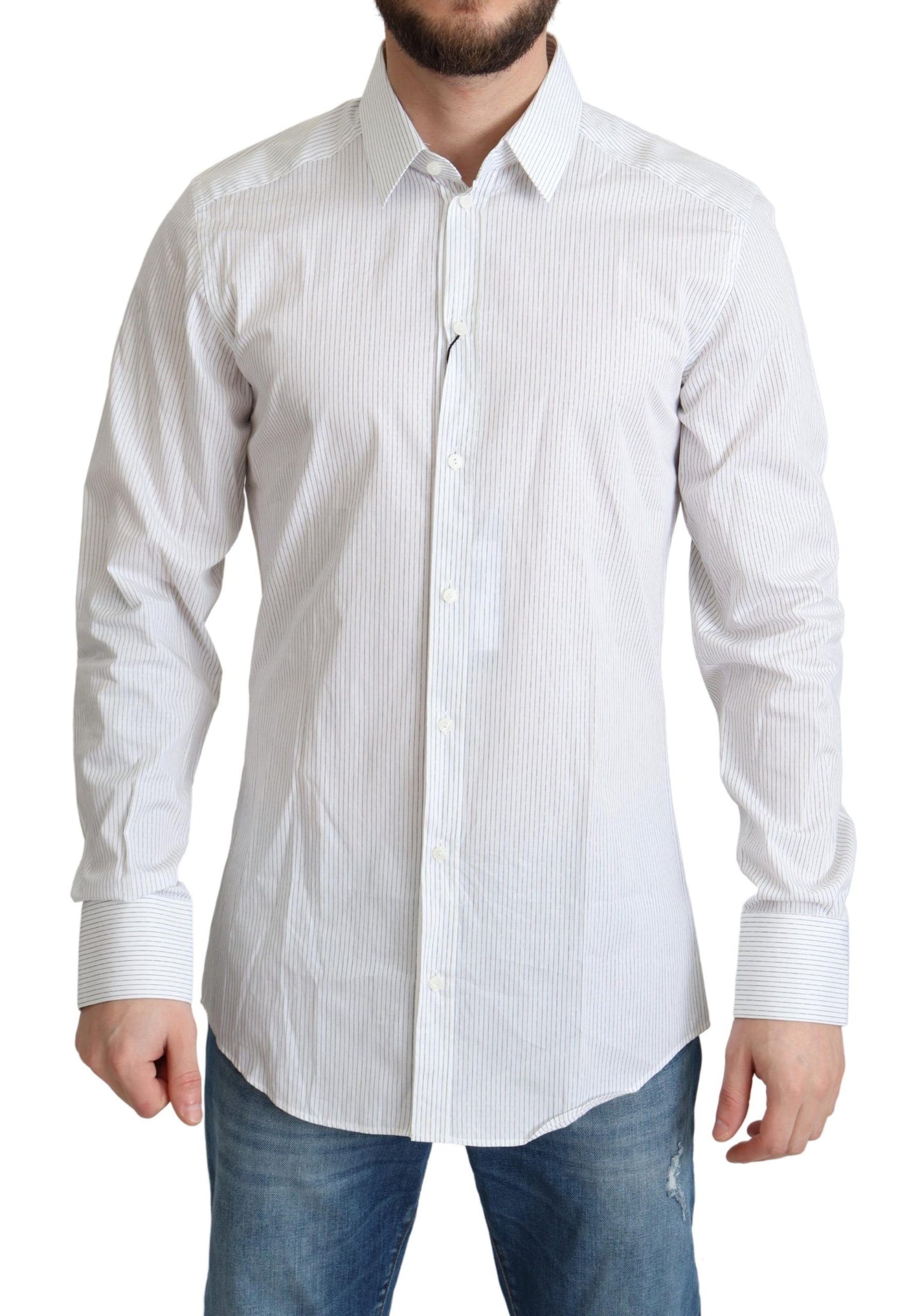 Dolce & Gabbana White Stripes Cotton Formal Dress Shirt Dolce & Gabbana